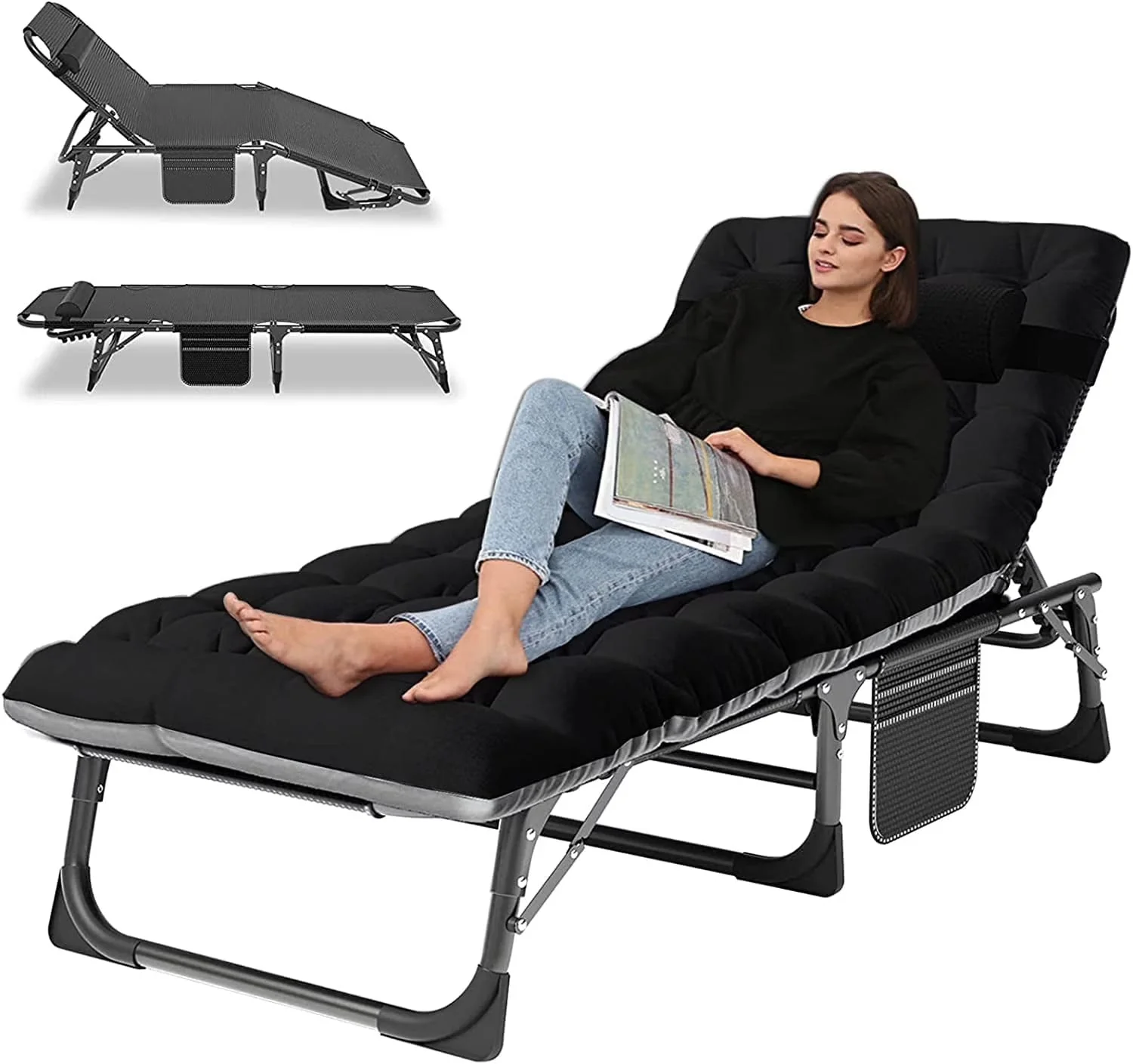 Slsy 5-Position Adjustable Folding Lounge Chair And Cot - 75.2" x 25.6" x 11.8" - Image 13 Slsy 5-Position Adjustable Folding Lounge Chair And Cot - 75.2" x 25.6" x 11.8" - Image 13