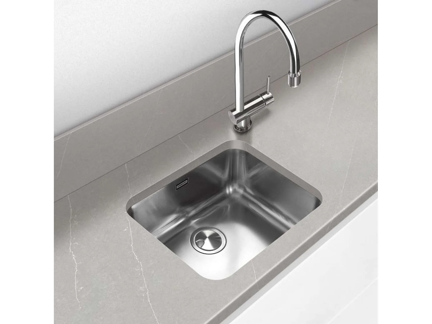 Évier sous-plan 1 Cuve 40x40x18cm R60mm - Acier inox 18/10 -  BM Top FRÉCAN