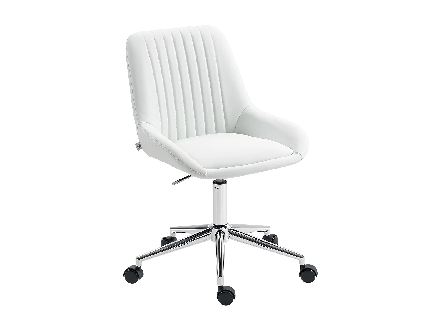 Chaise de bureau design dossier à surpiqûres verticales piètement acier chromé PU blanc