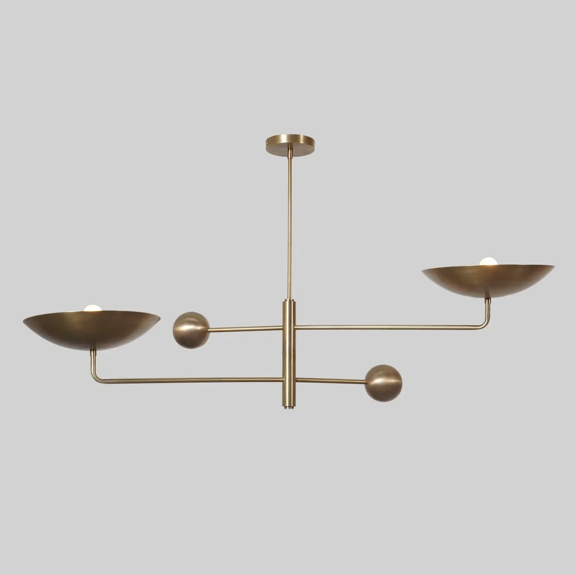 Mid Century Two Curved Shade Handmade Pendant Mid Century Modern Raw Brass Sputnik chandelier