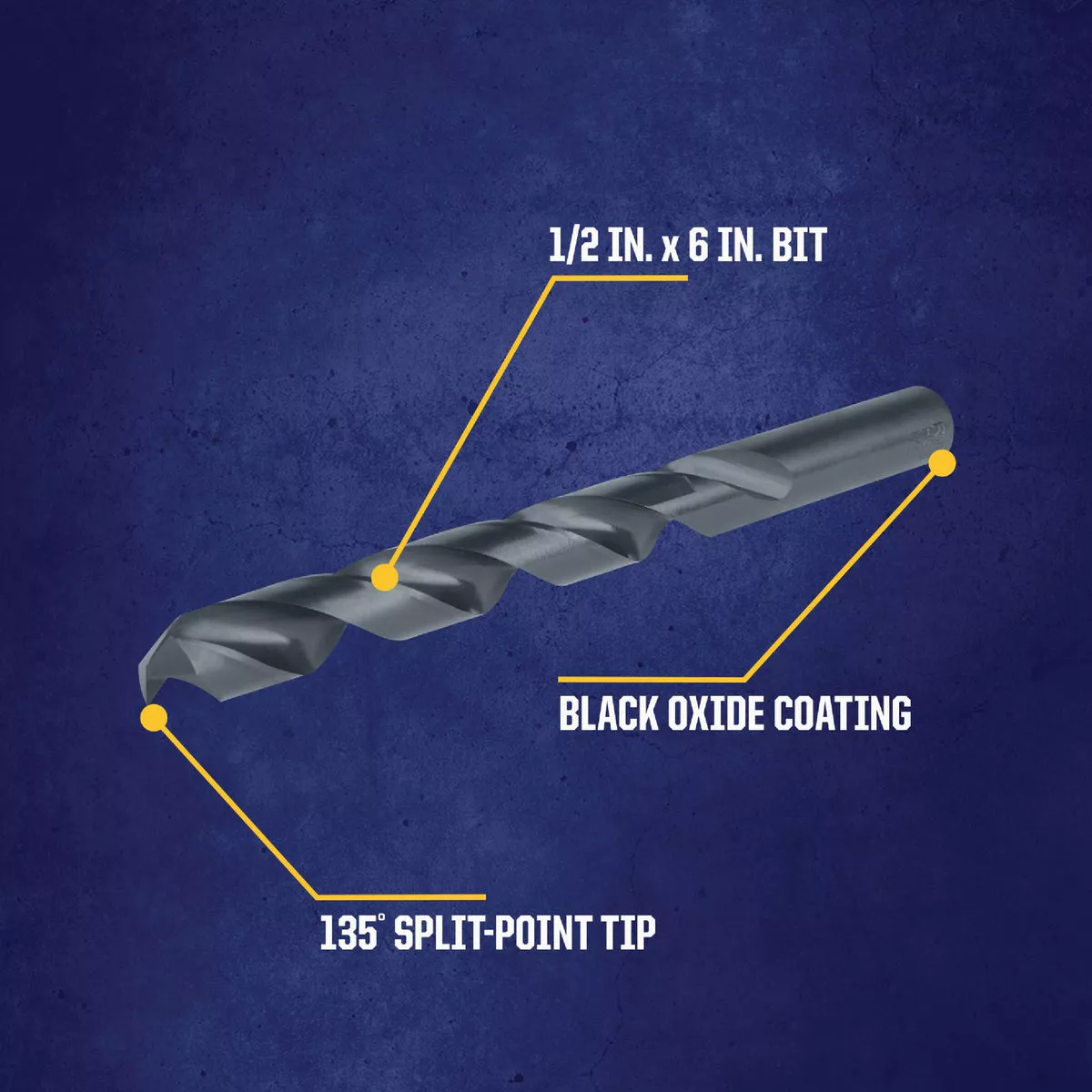 Irwin 1/2 In. x 6 In. M-2 Black Oxide Extended Length Drill Bit