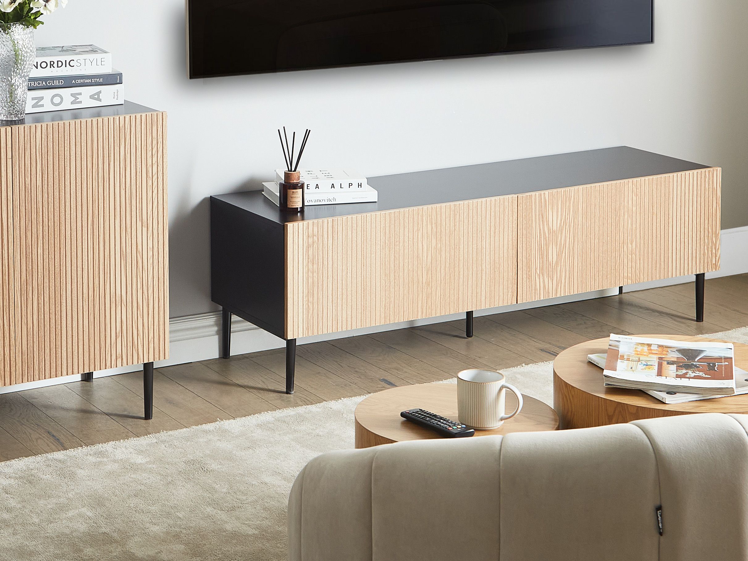 TV Stand BLYTHE Natural Ash Wood Black