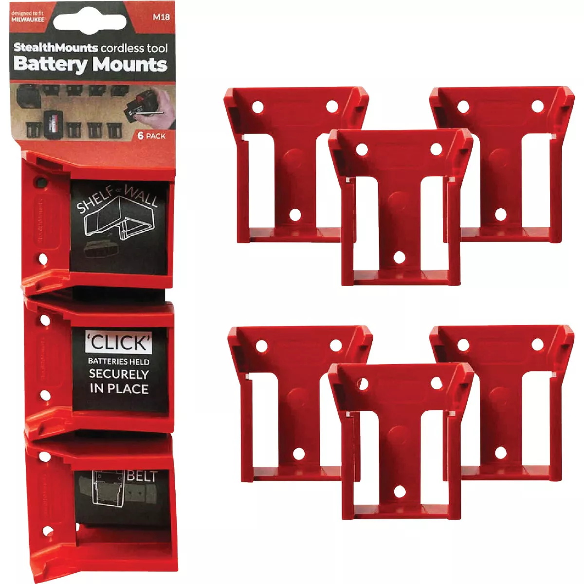 StealthMounts Battery Mounts for Milwaukee M18 (6-Pack)