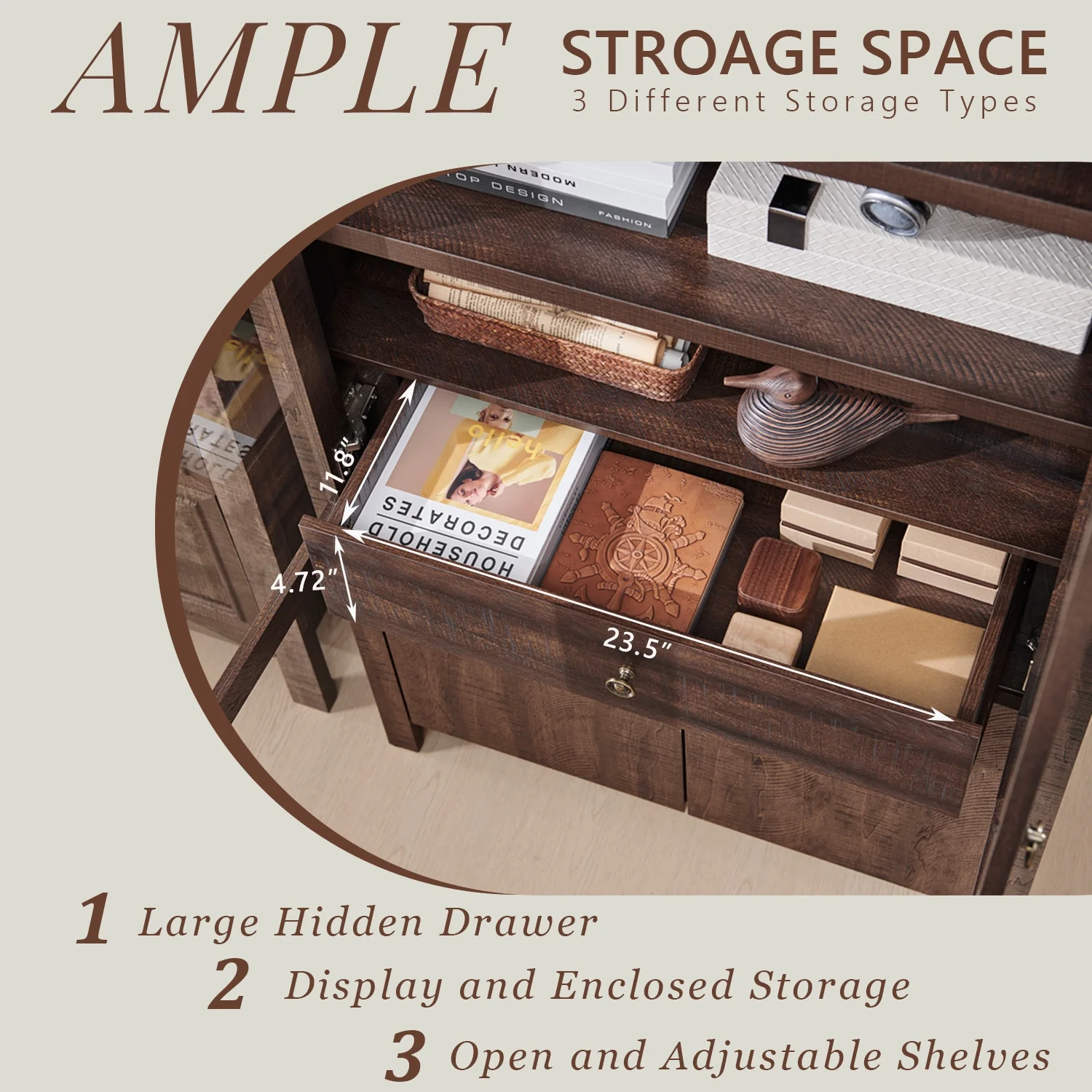 IFGET 71-Inch Arched 4-Tier Bookcase with Glass Doors and Drawers - Image 45