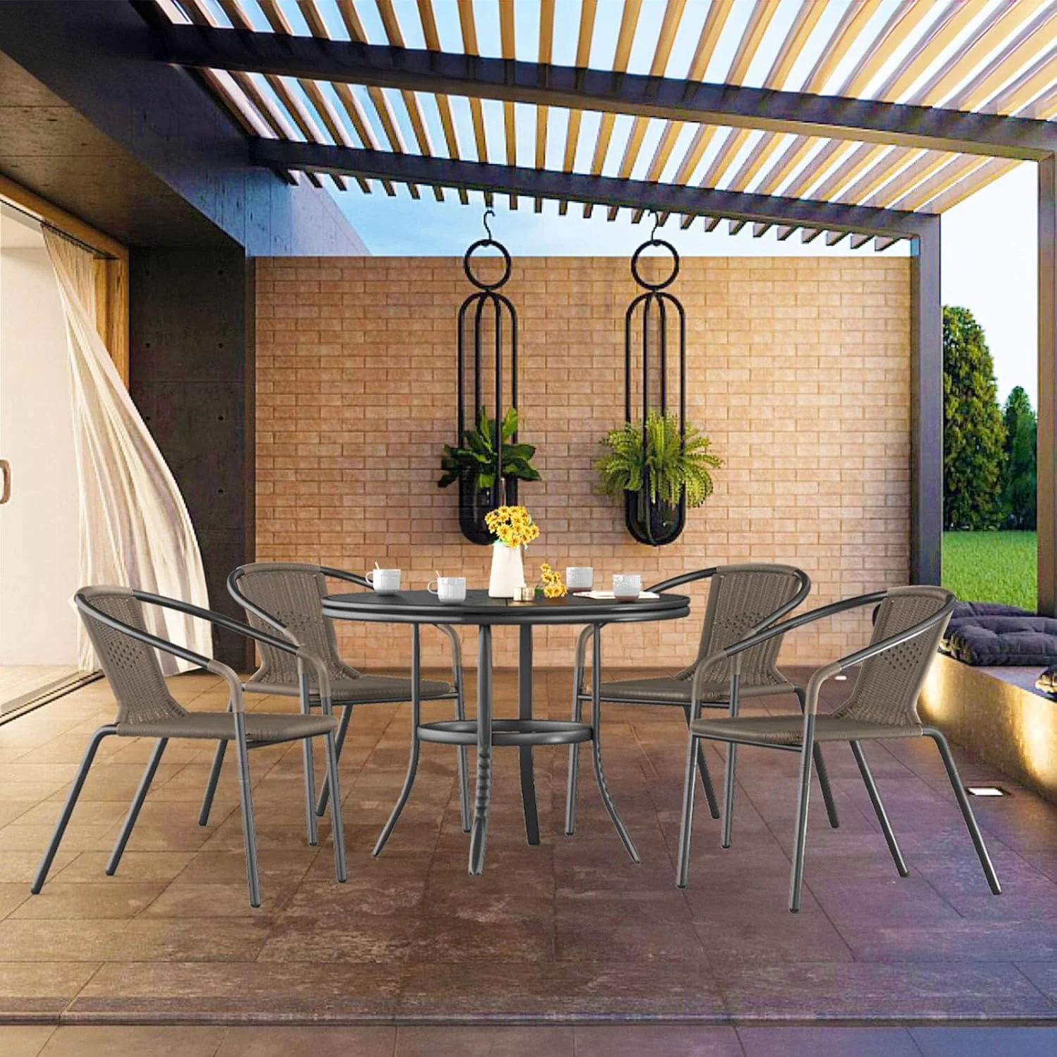 ELPOSUN Outdoor Dining Chairs Set of 6, Wicker Patio Chairs with Metal Frame, Rattan Indoor-Outdoor Chairs for Bistro, Deck, Backyard, Porch, Restaurant Stack Chair 6 Pack (Black) - Image 21