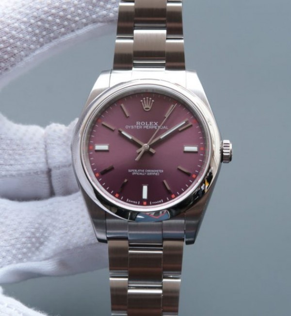 Replica Rolex Oyster Perpetual 39mm 114300 Red Grape Dial on SS Bracelet SH3132 - Elite Watch Atelier