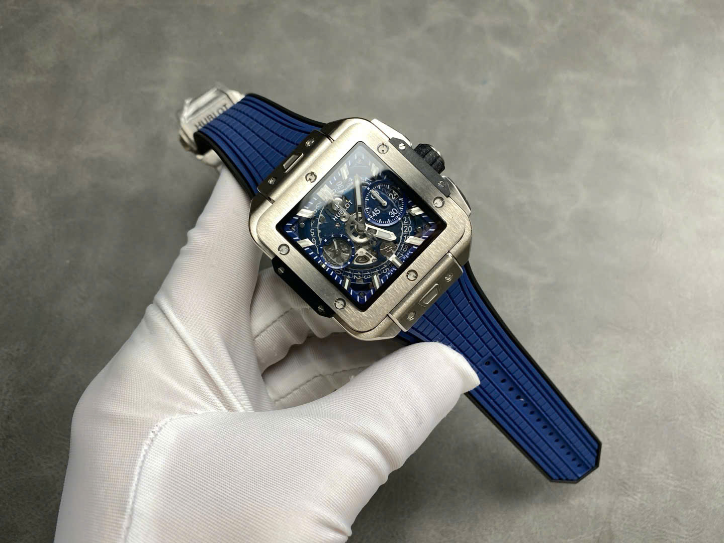 Hublo Square Bang Unico Titanium Replica Watches Blue Rubber Strap BBF Factory 42mm - Top club