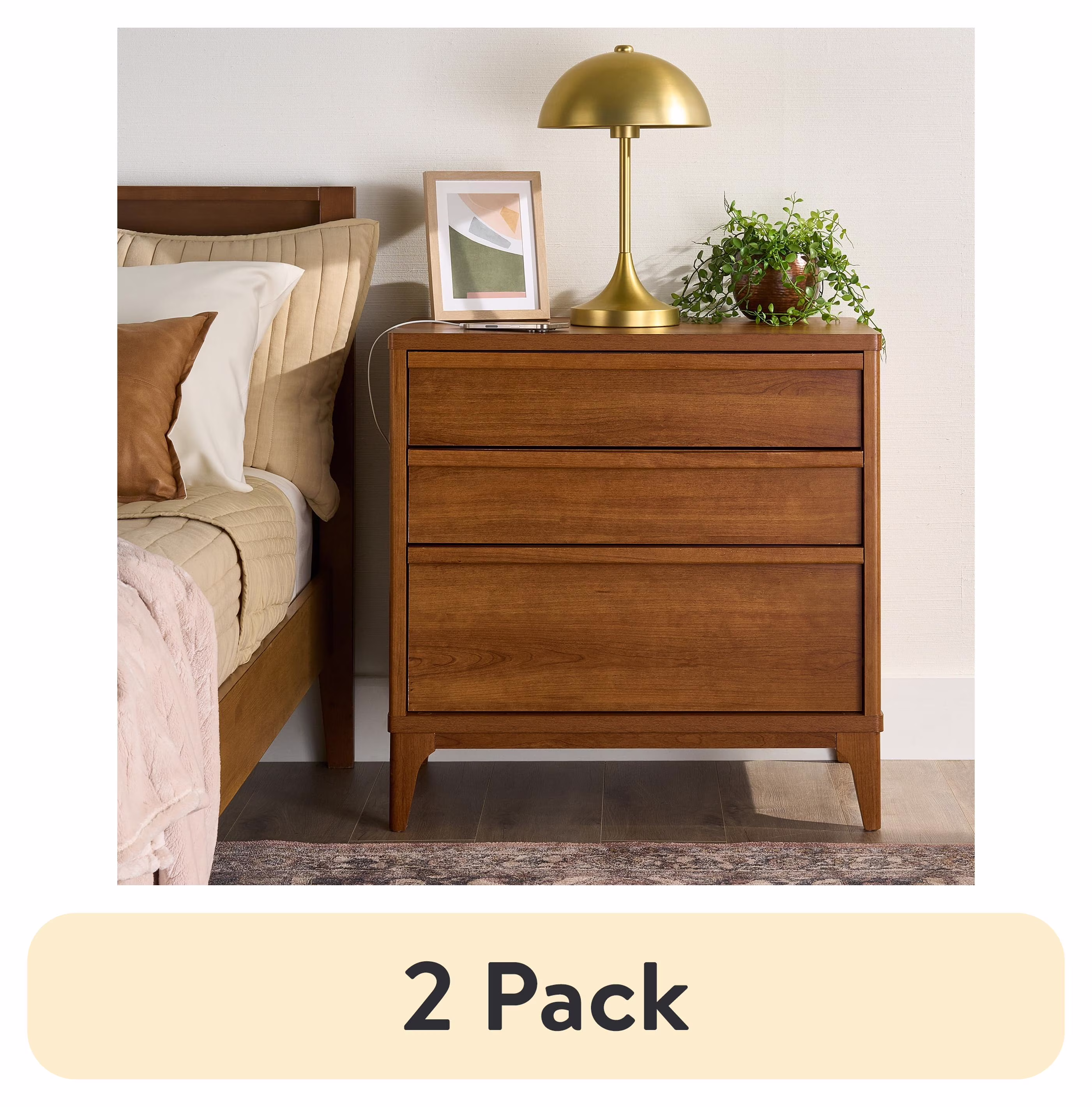 Better Homes & Gardens Greyson 3-Drawer Nightstand with USB, Acorn Finish - Image 4