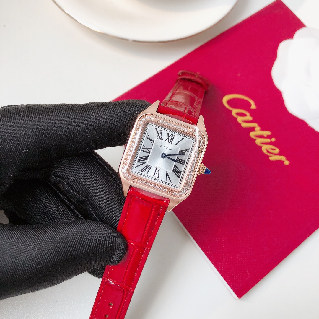 Santos Demoisell Santos Platinum Diamonds Collection - Steel Mini - Red(1:1 replica) - Top club
