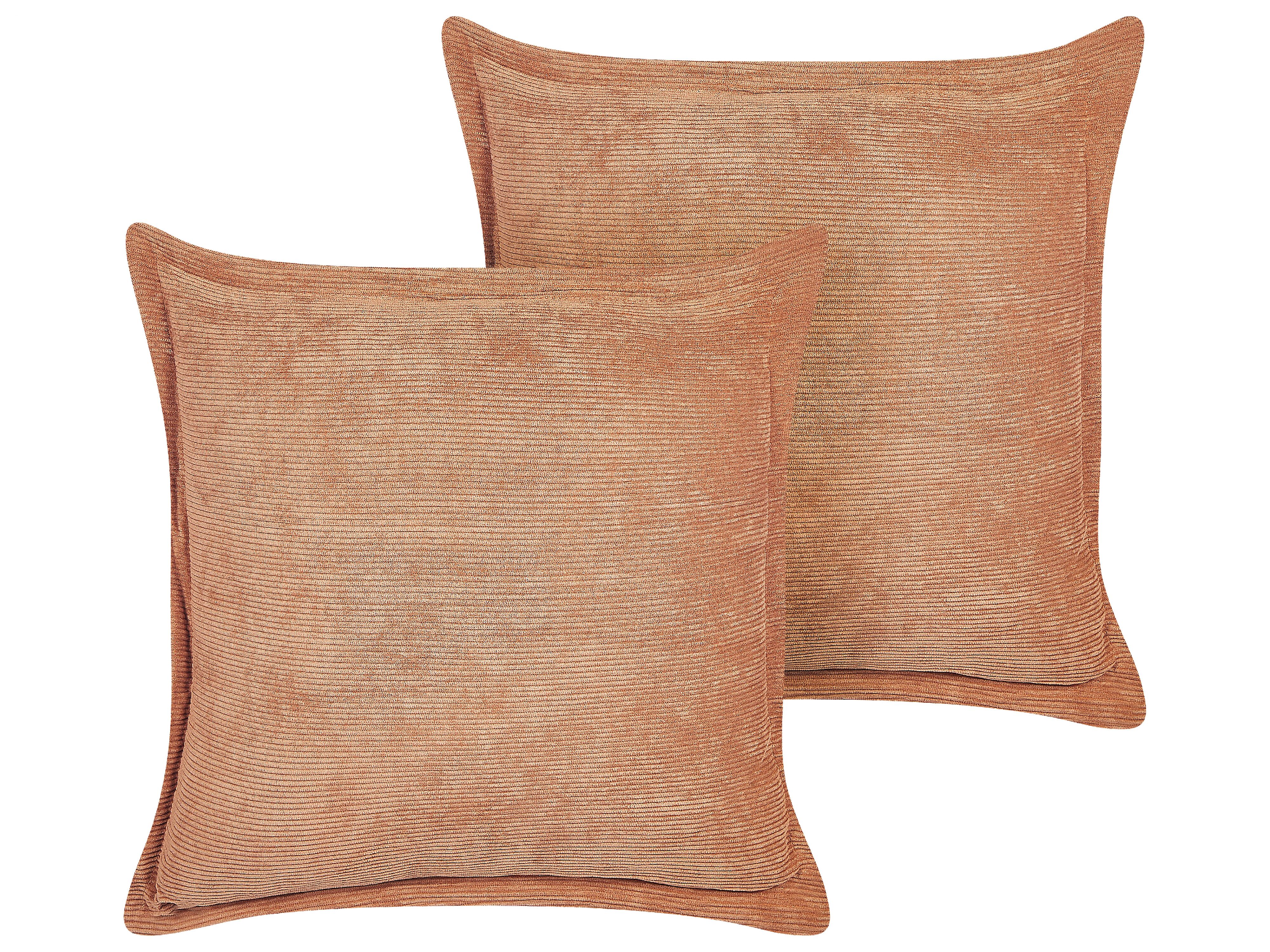 Set of 2 Decorative Cushions ZINNIA Corduroy 43 x 43 cm Orange Solid