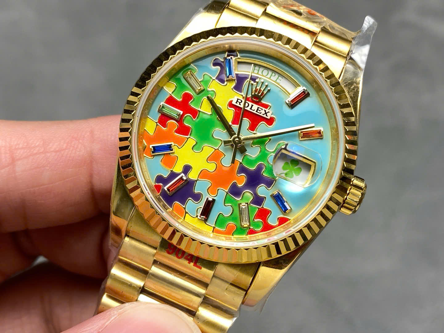 Rolex Day-Date 128238 Puzzle Emoji Jigsaw Motif Dial Best Replica Watches 36mm - Top club