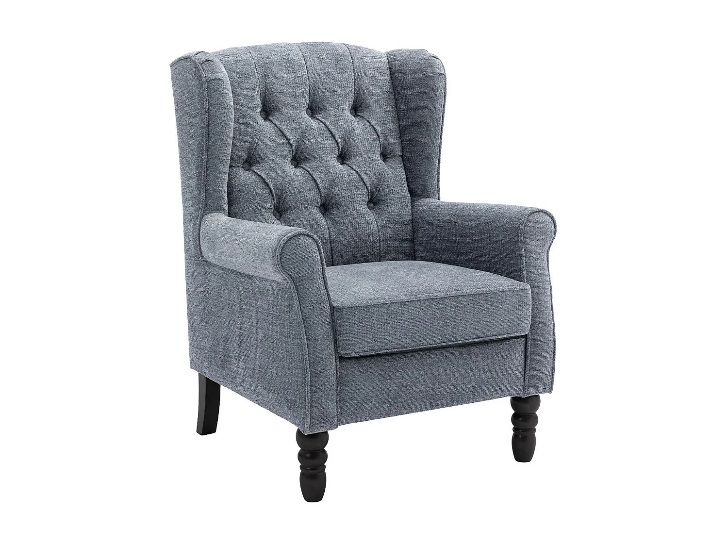 Fauteuil bleu avec accoudoirs, fauteuil individuel en tissu, style rétro français, cadre en bois massif