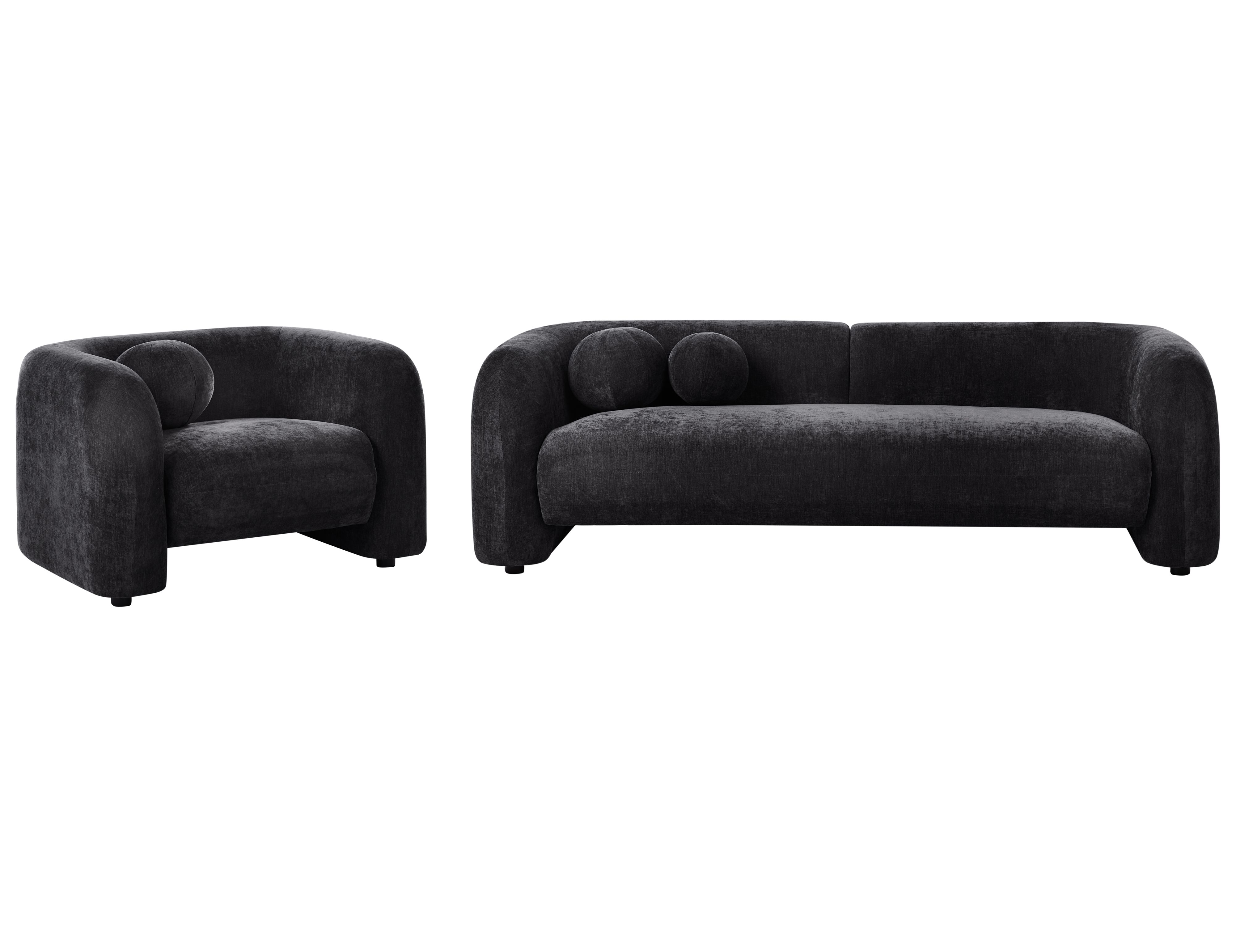 Living Room Set 4 Seater LEIREN Chenille Black