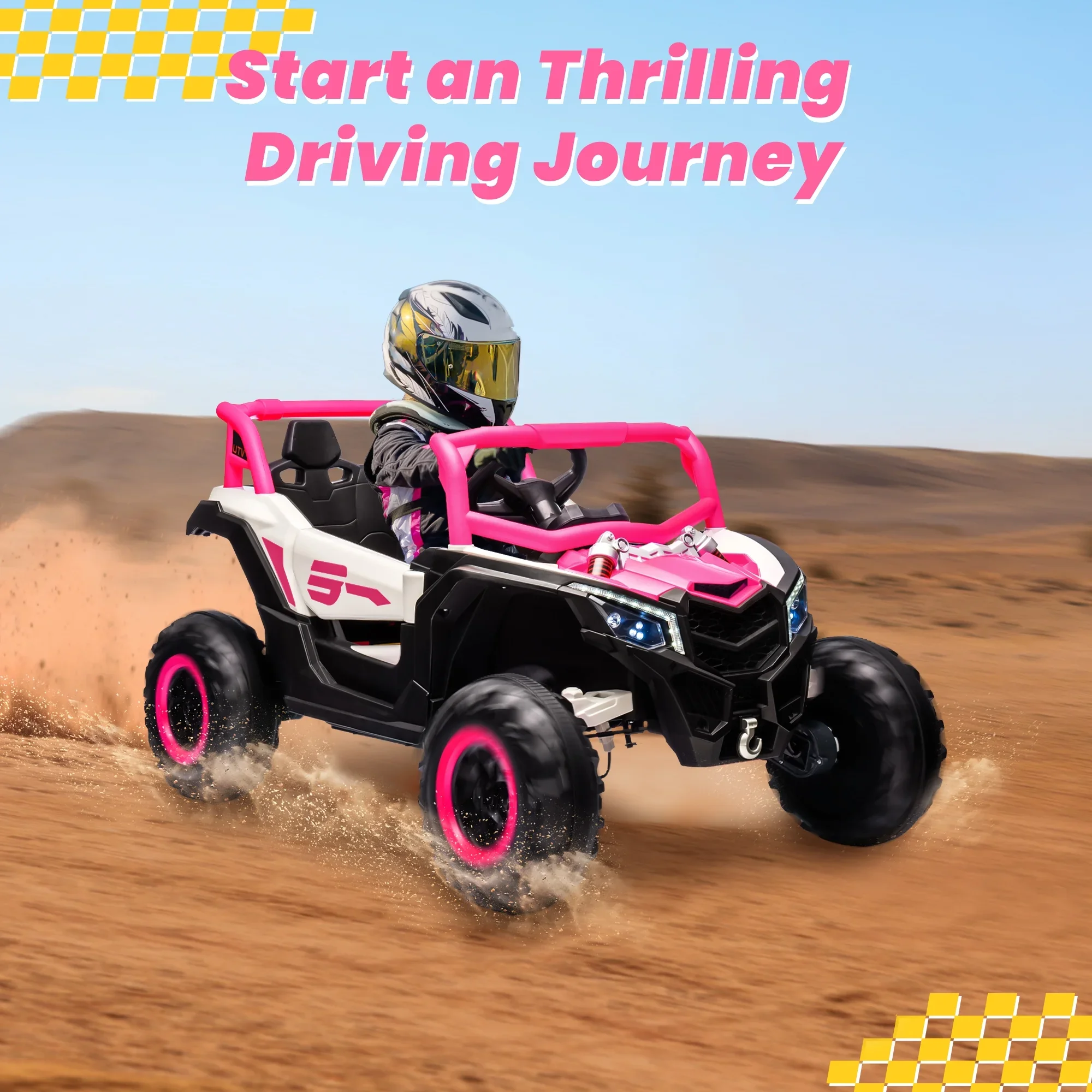 Joyracer 4WD 24 Volt Ride on Toys, 2 Seater Power Car wheels UTV with 800W Motors, Remote Control, Bluetooth Music, Spring Suspension, LED Light, Pink - Image 13