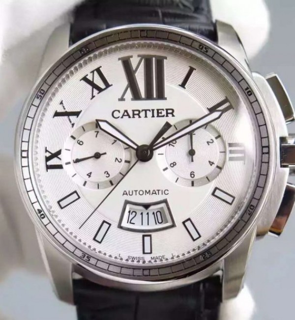 Replica Cartier JF Cartier Calibre de Cartier SS Chronograph White Dial Miyota 9100 - Top club