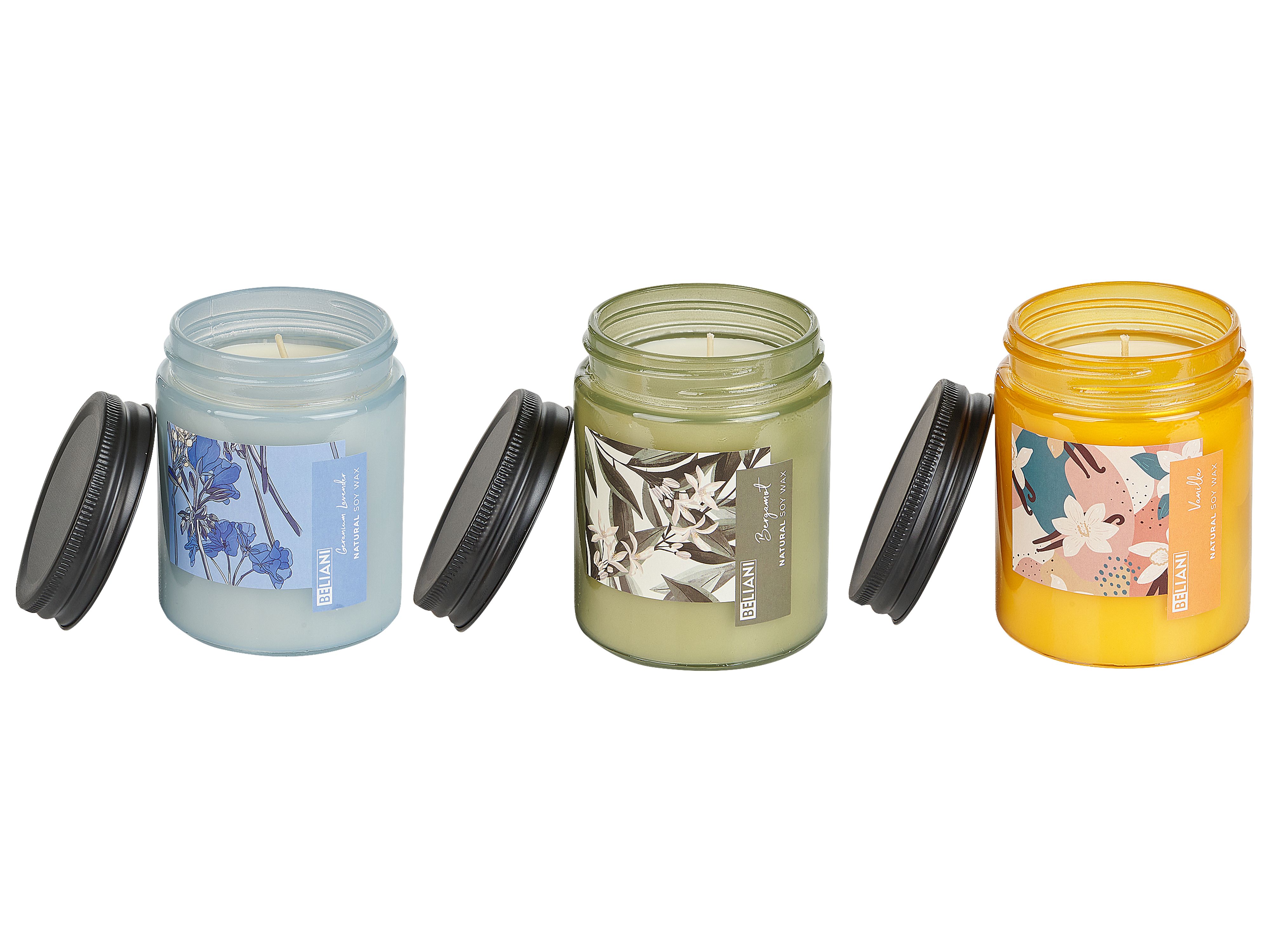 Set of 3 Scented Candles FRUITY BLOOM Soy Wax Fresh Notes Floral Notes