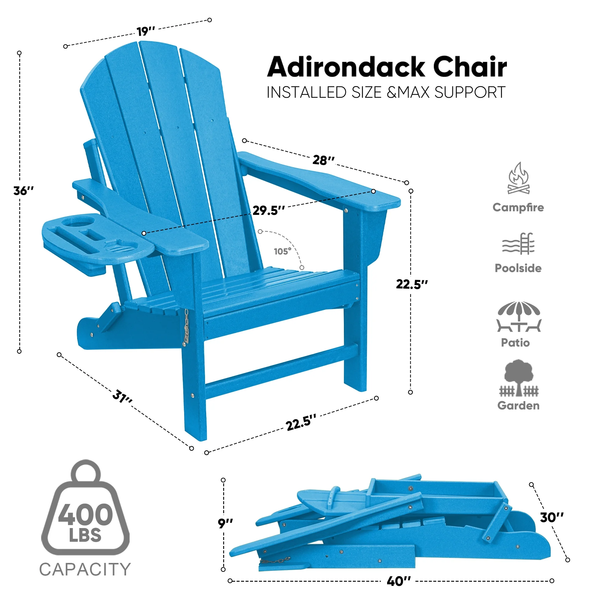 FOOWIN HDPE Plastic Adirondack Chairs Set of 4, Black - Image 84