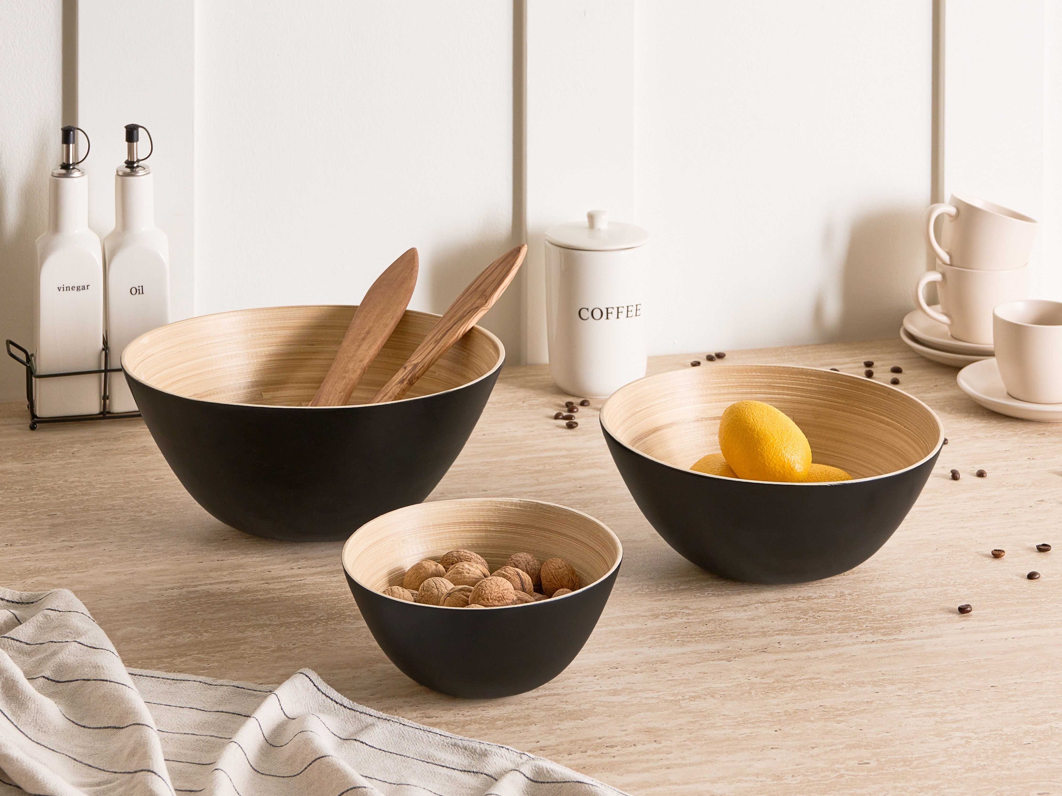 Set of 3 Bowls BONHEUR Bamboo Black