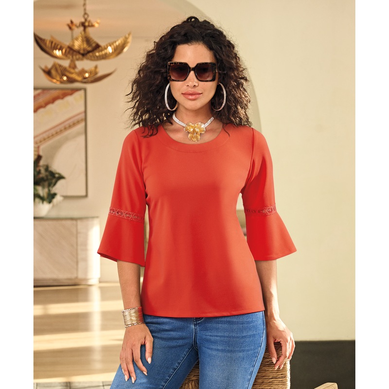 Lisa Lace-Trim Knit Top - MIDNIGHT VELVET CATALOG