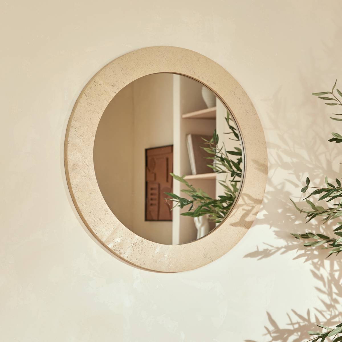 Wall Mirror "Anaya" Beige, D.78 cm