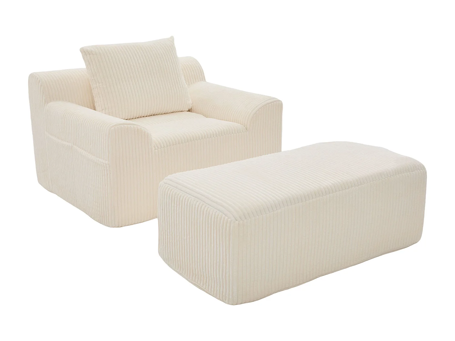 Fauteuil surdimensionné, avec repose-pieds, poches latérales, assise profonde, corduroy beige
