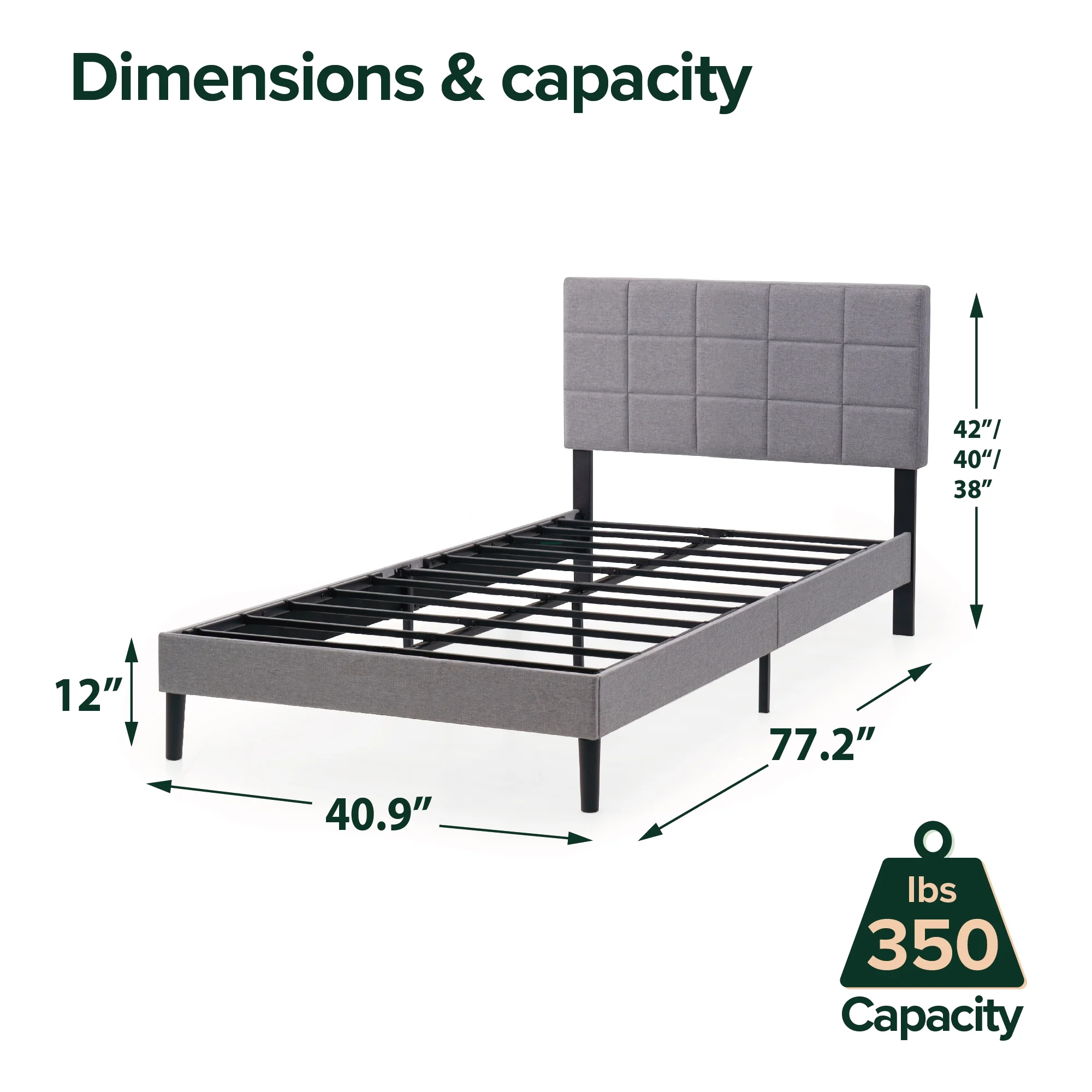Mainstays Upholstered Platform Bed, No Box Spring Needed, Gray, Queen - Image 16