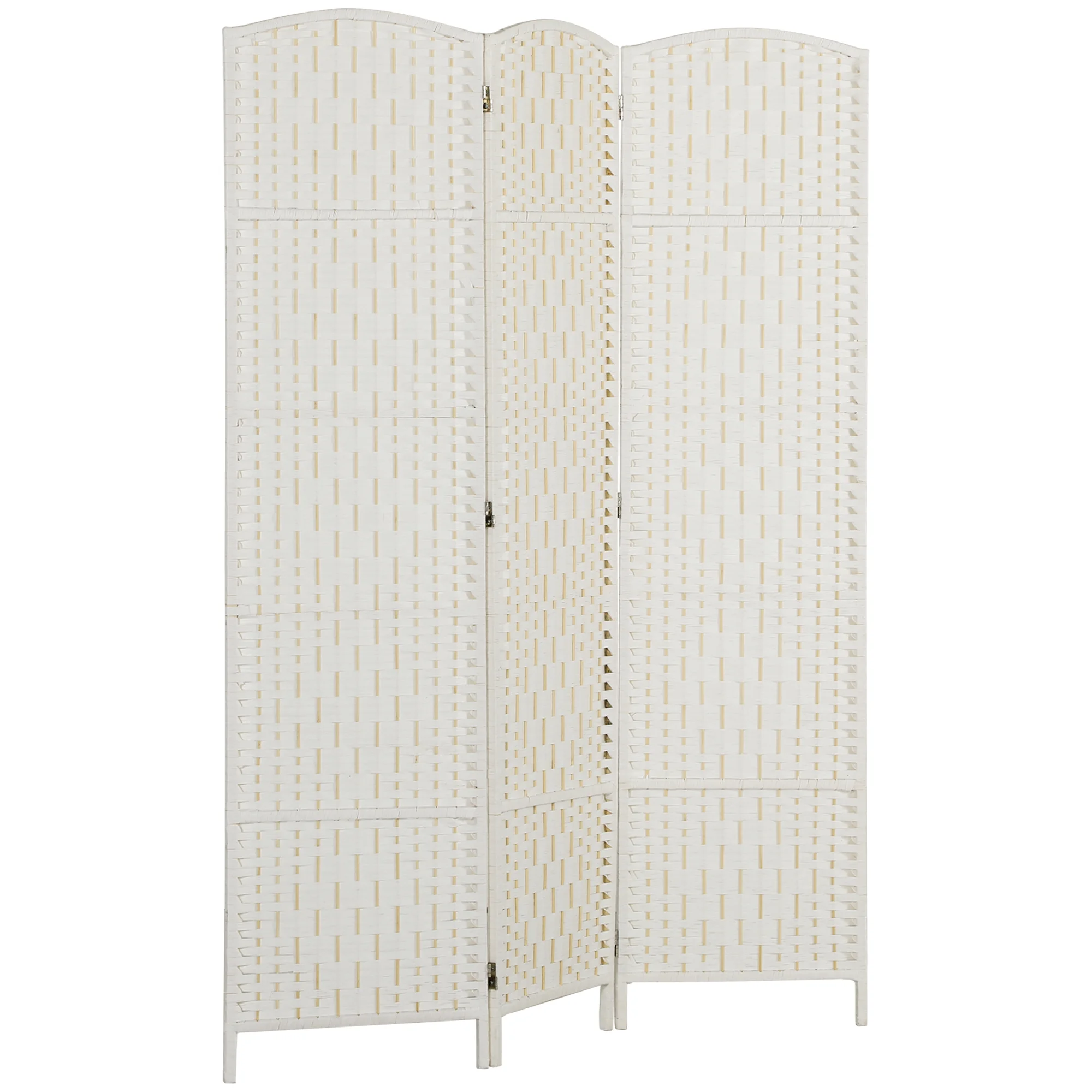 HOMCOM Room Divider, 3 Panel Folding Privacy Screen, 6FT Tall Portable Wicker Weave Partition Wall Divider for Bedroom, Home Office, White