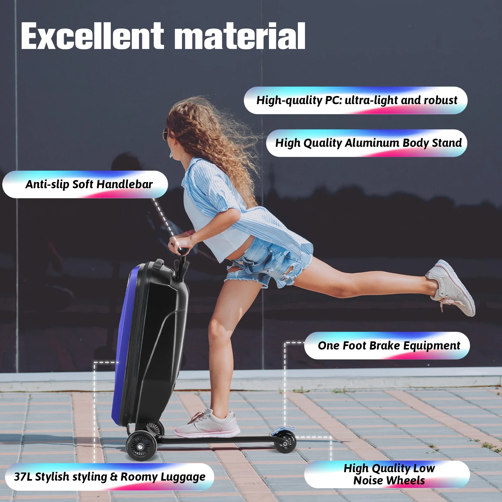 Advwin Scooter Luggage for Kids & Adults, Hardside Ride on Suitcase for Kids Ages 4-15 Multifunctional Lightweight Foldable Carry on Luggage with Wheels Ride on for Children Teenagers, Pink - Image 48