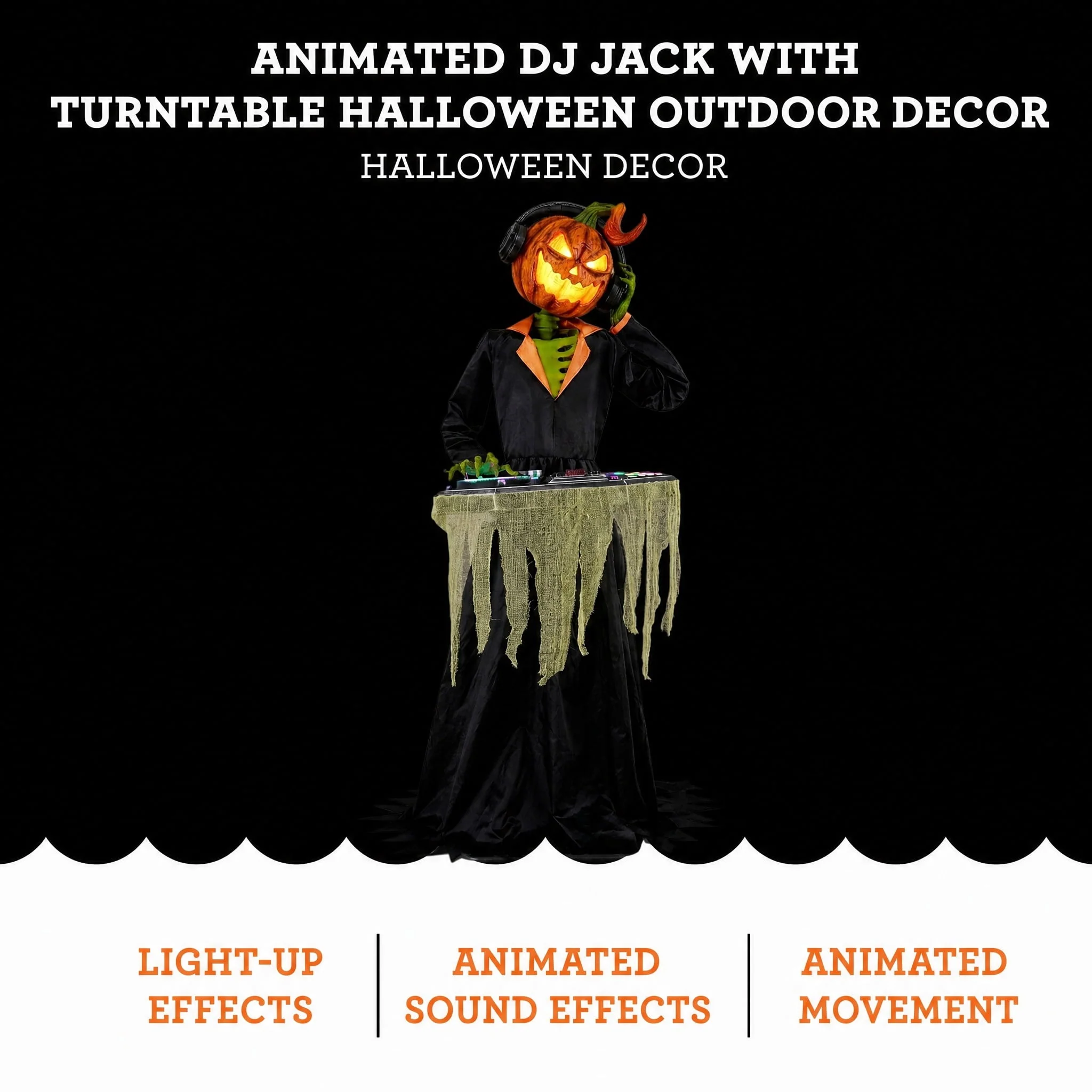 Way To Celebrate Animated DJ Jack with Turntable Halloween Outdoor Decor, 72 in - Image 3 Way To Celebrate Animated DJ Jack with Turntable Halloween Outdoor Decor, 72 in - Image 3