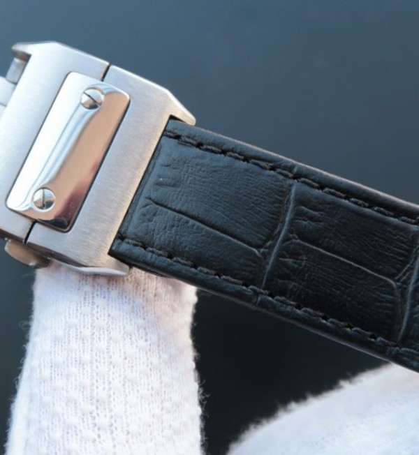 Replica Cartier V6 Santos 100 41mm White Dial Black Leather Strap A2824 - Top club