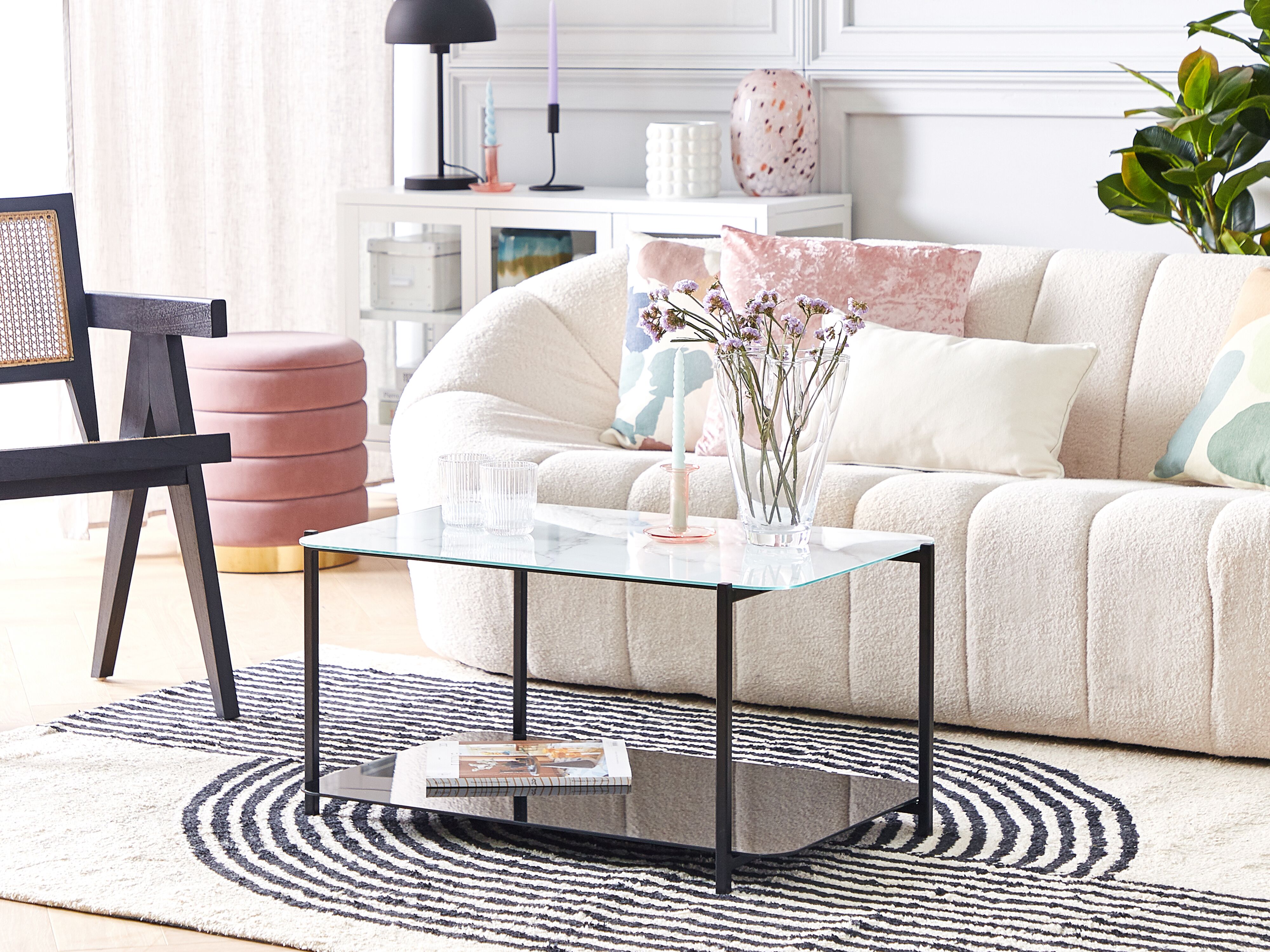 Coffee Table GLOSTER Tempered Glass White Marble