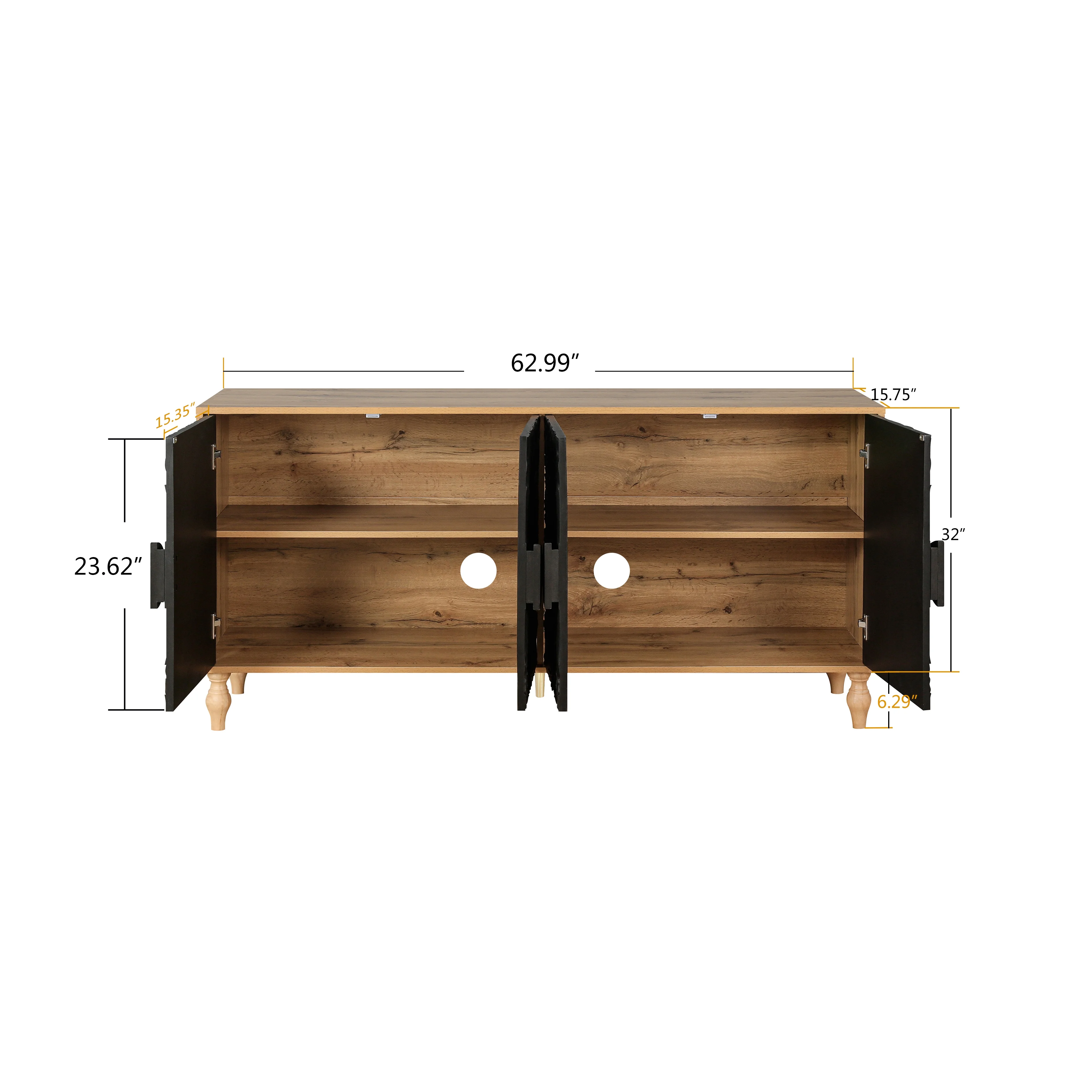 Aukfa 63" Large Accent Storage Cabinet TV Stand with Carved Door for Living Room,Entryway,Natural - Image 22