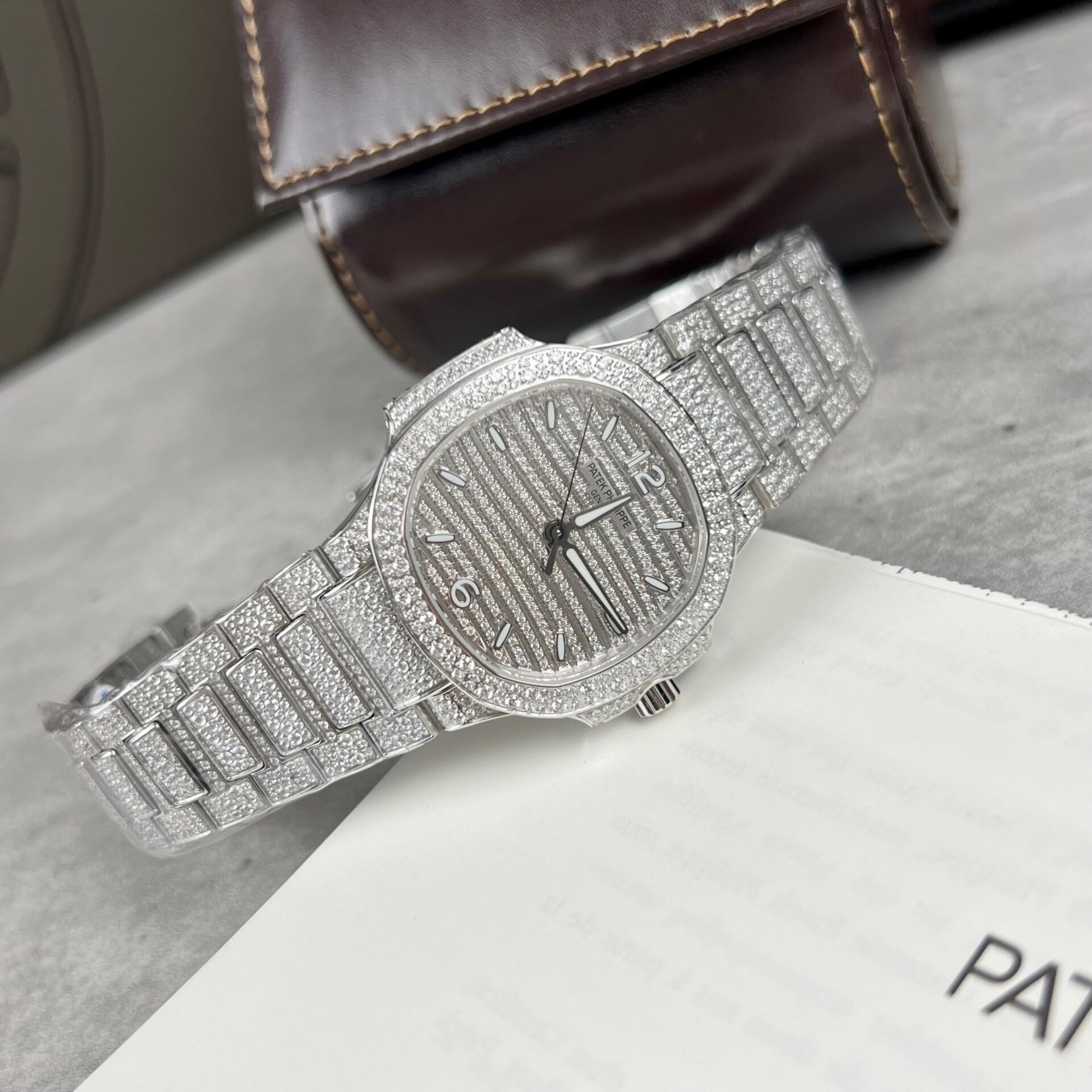 Patek Philippe Nautilus 7118 Full Diamond Replica Watch 35.2mm - Elite Watch Atelier