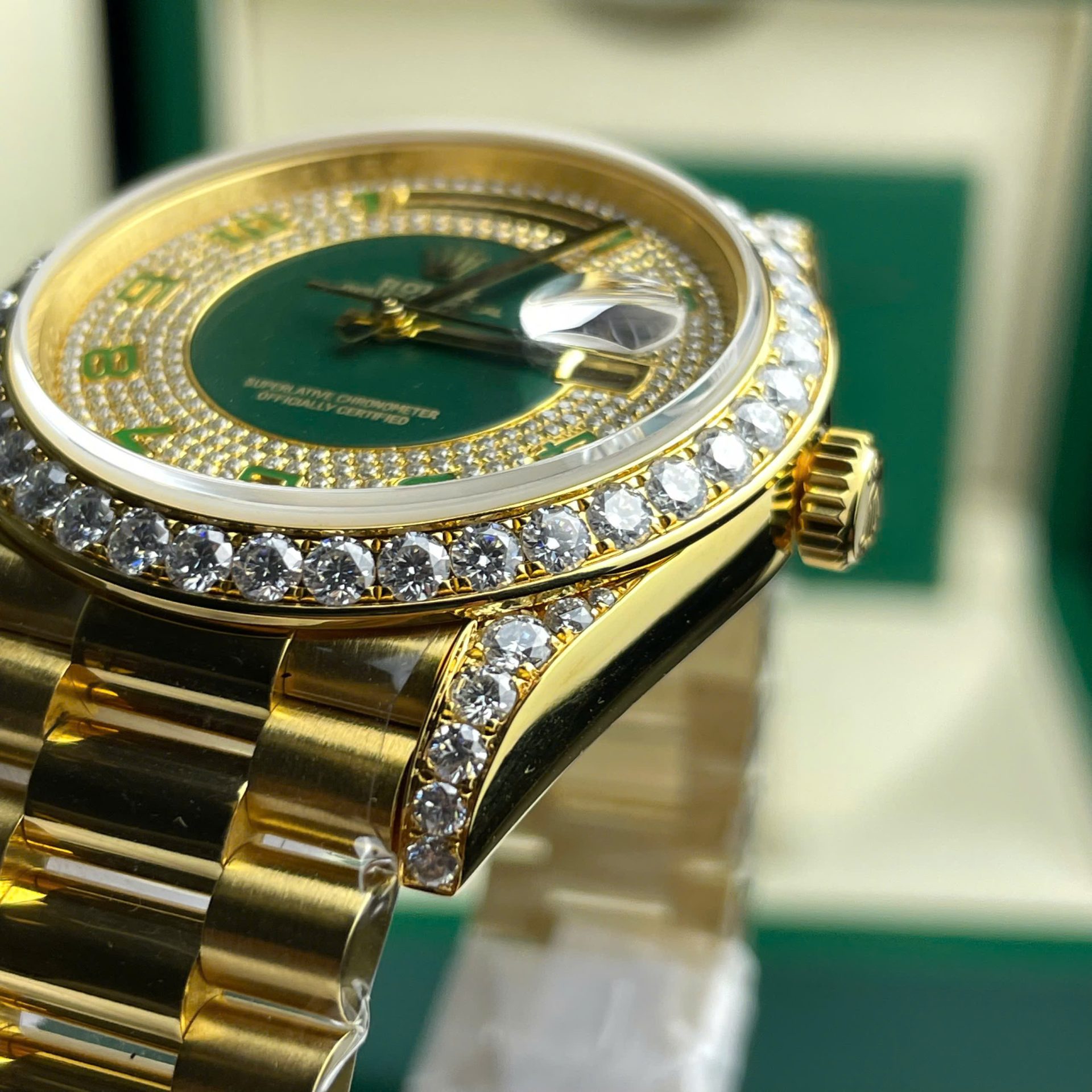 Rolex Day-Date Replica Watch Gold Wrapped + Moissanite Diamonds Weight 173 Gram 40mm - Top club