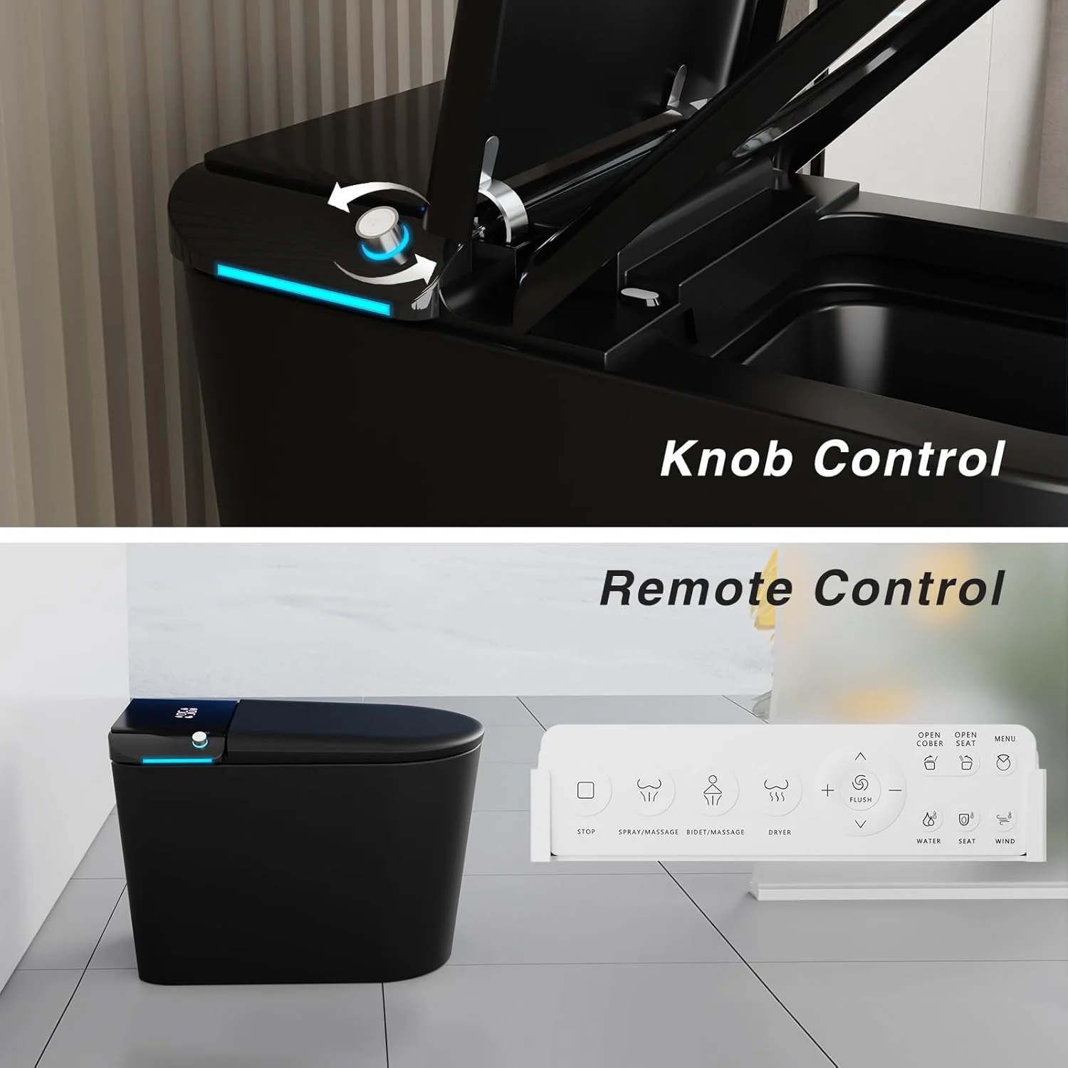 LALAHOO Smart Toilet with Bidet Built in, Auto Open & Close, Elongated Heated seat, Foot Sensor Flush, LED Display, Warm Water Wash, Dryer, Night Light, Black - Image 19