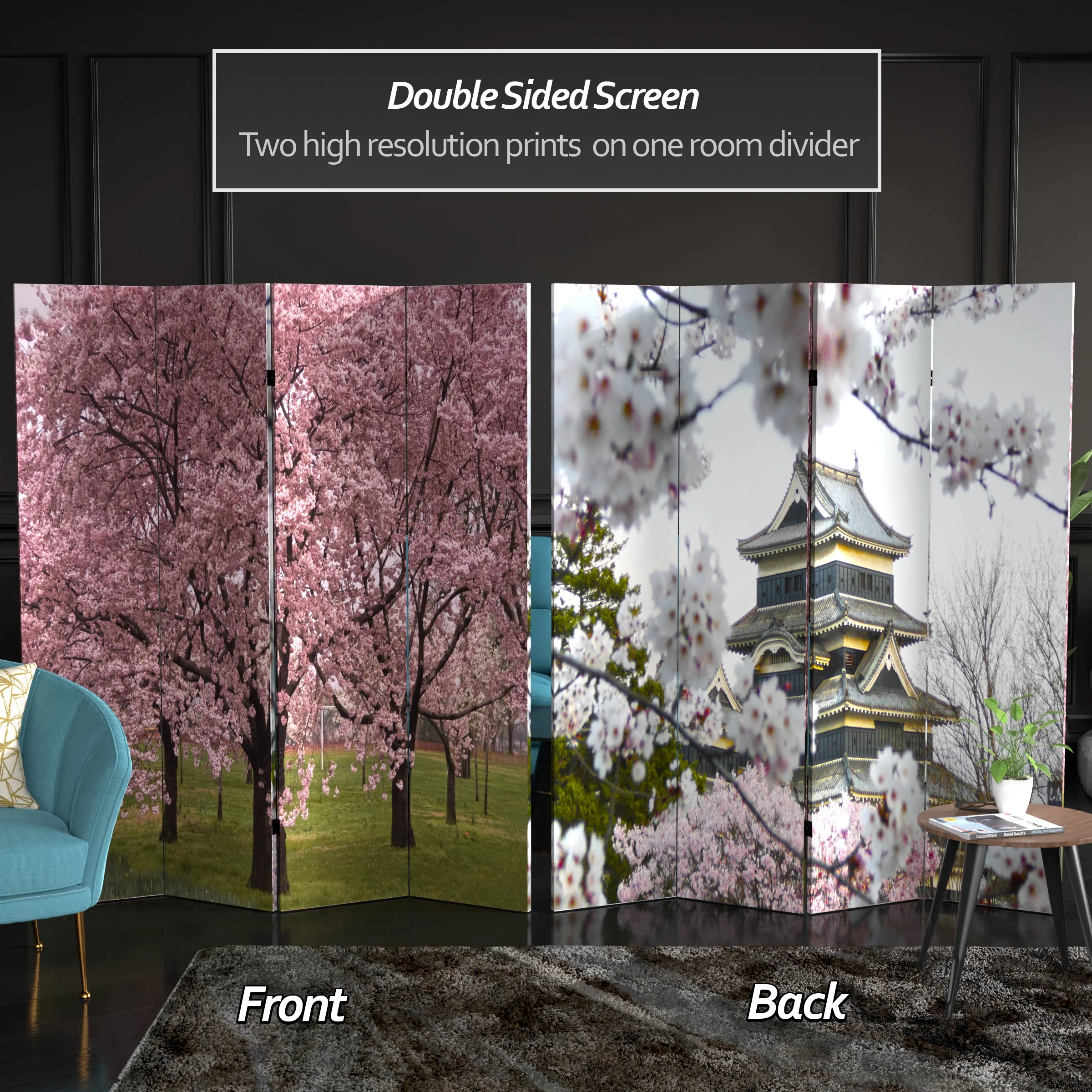 Oriental Furniture 6 ft. Tall Cherry Blossoms Room Divider - 4 Panel