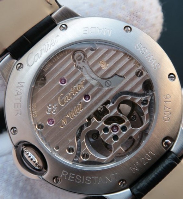 Replica Cartier Ballon Bleu de Cartier Tourbillon SS Paved Diamonds Black Leather Strap - Top club