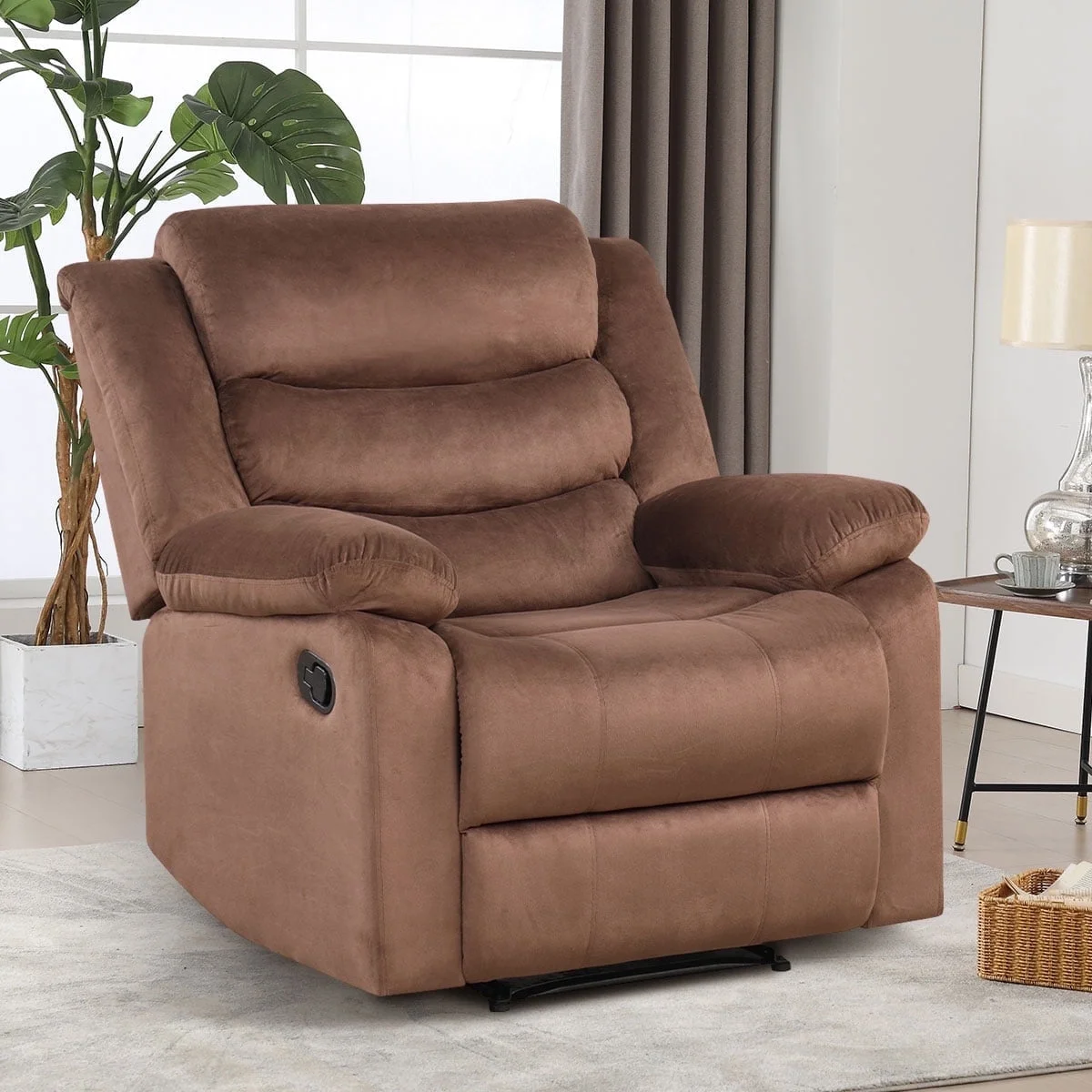 Bonzy Home Recliner Chairs for Living Room Overstuffed Breathable Fabric Reclining Chair Manual Sofa Brown - Image 13