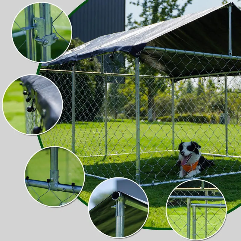 Petony Outdoor Dog Kennel With UV And Water Resistant Roof Cover, Chain-Link Fence And Swing Gate