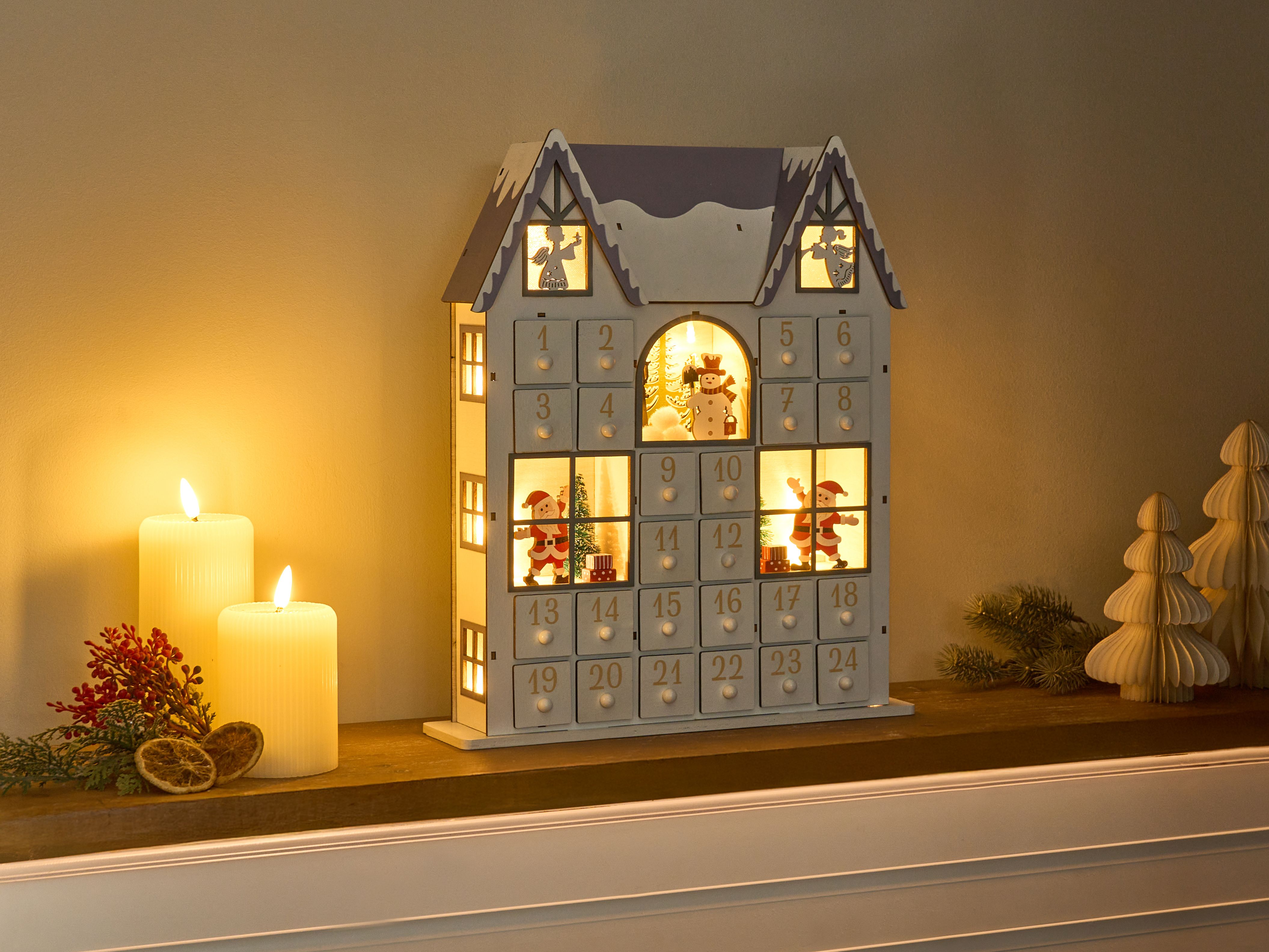 Christmas Decoration LED FEMUND Advent Calendar 40 cm White