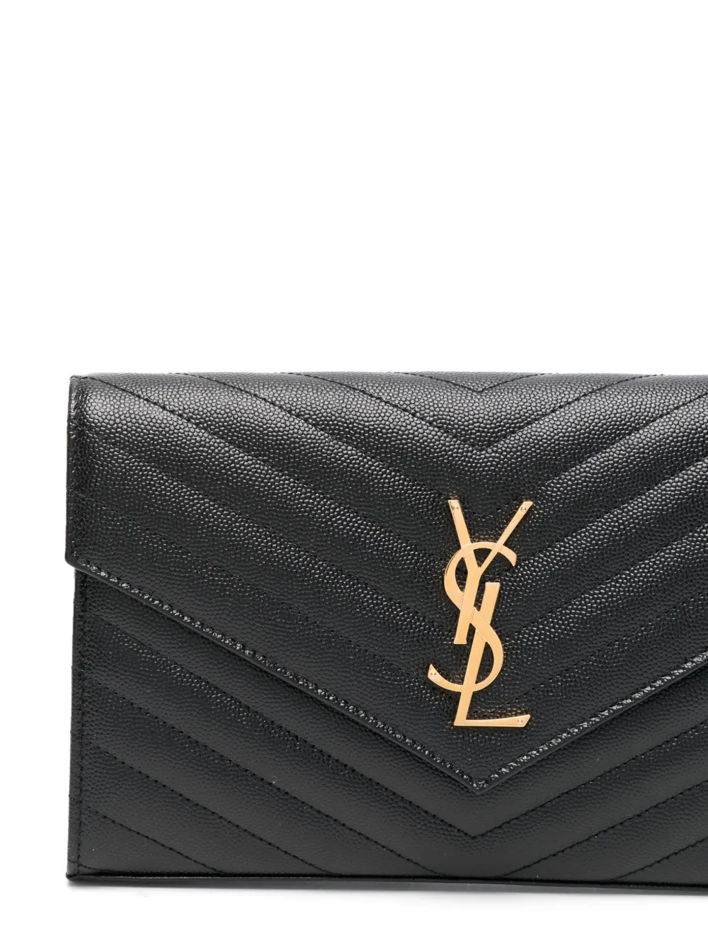 Saint Laurent Cassandre Envelope Chain Wallet in Black Grain de Poudre Leather – Gold Hardware - COZYMIZE