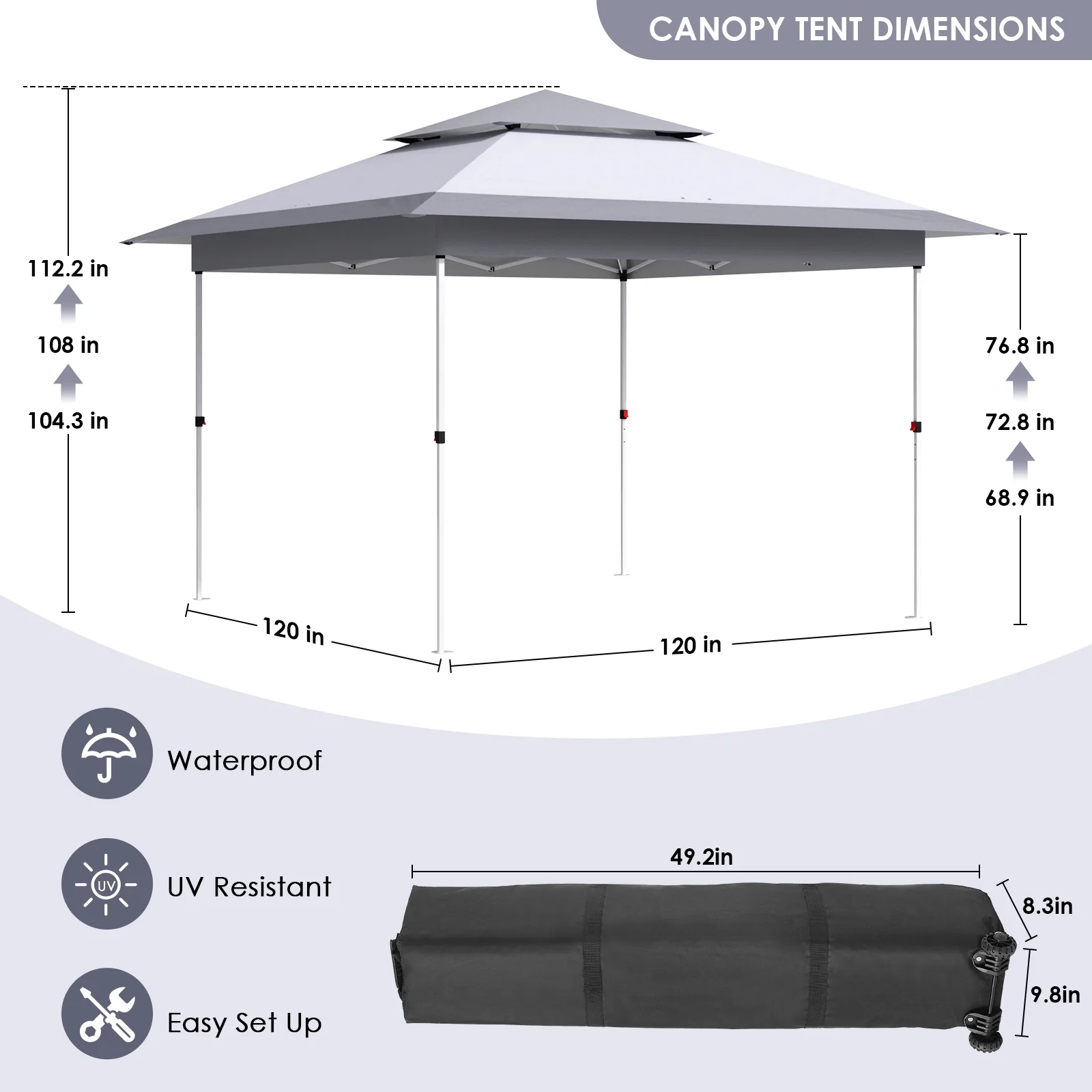 Arlopu White 12' x 12' Ez Pop Up Canopy Tent Portable Instant Folding Shelter Outdoor Camping Canopy Patio Party Gazebo