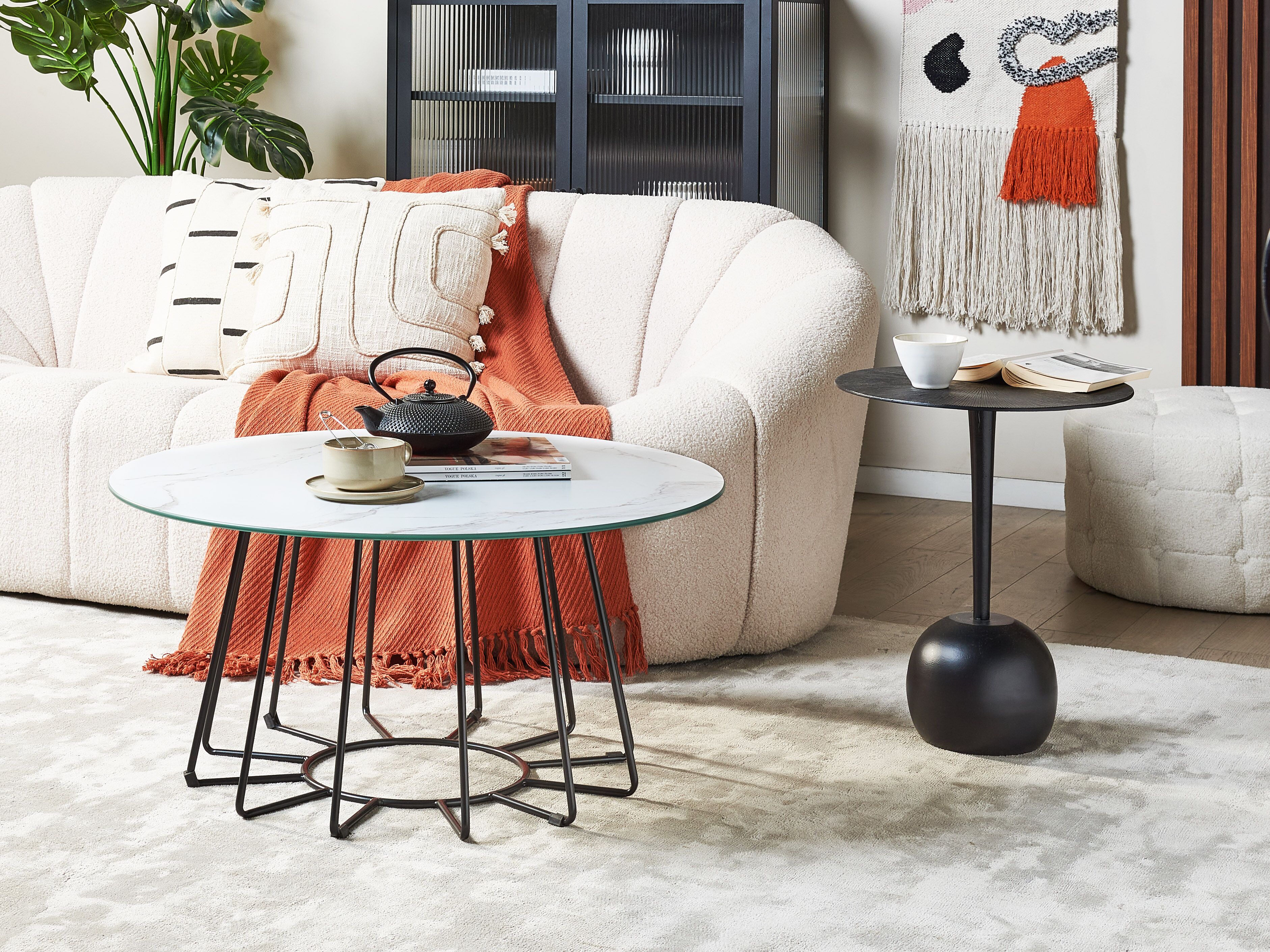 Coffee Table BERNIE Tempered Glass White Marble