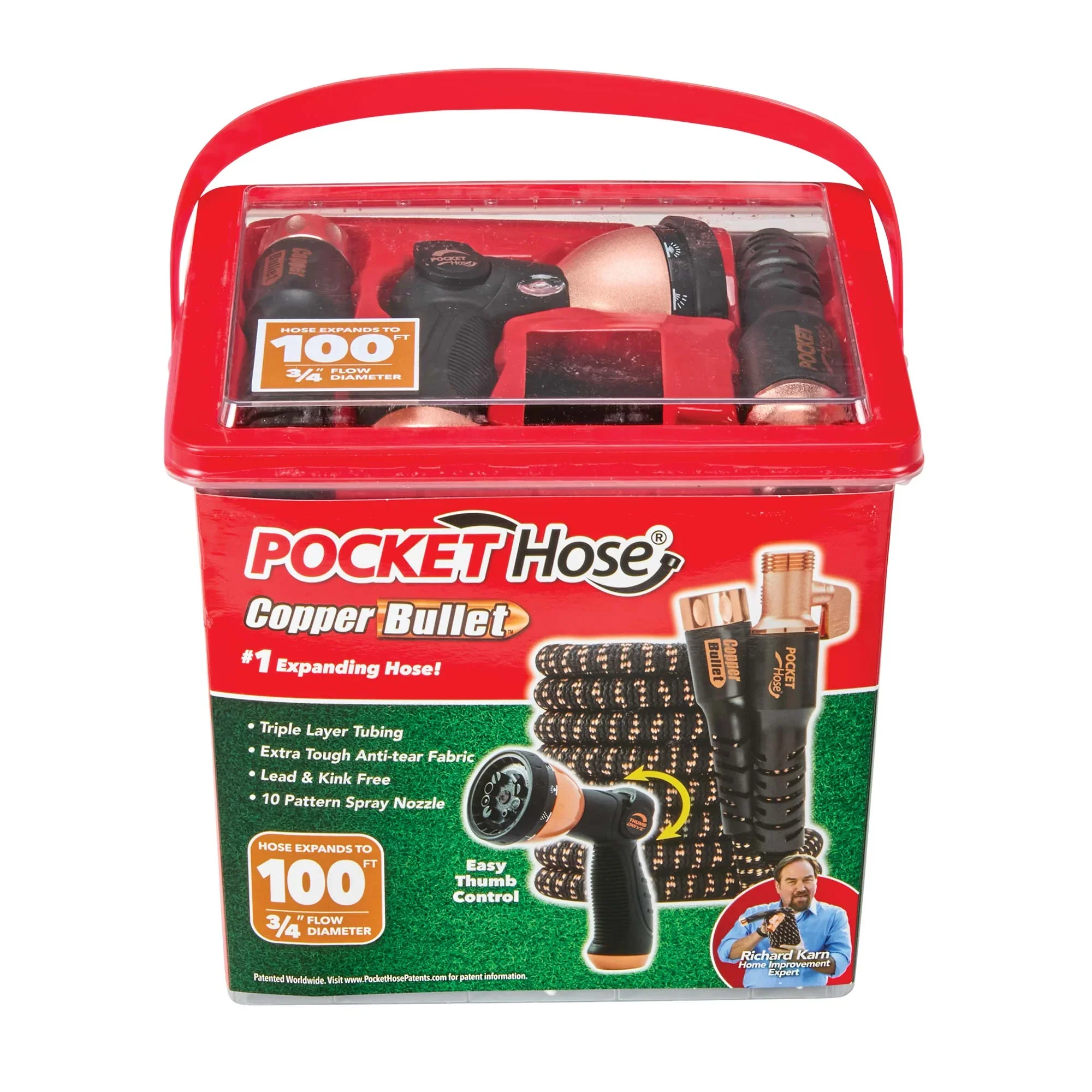 Copper Bullet By Pocket Hose 3/4 inch Ultra-Light 100 ft Expandable Garden Hose With Spray Nozzle - Image 2 Copper Bullet By Pocket Hose 3/4 inch Ultra-Light 100 ft Expandable Garden Hose With Spray Nozzle - Image 2