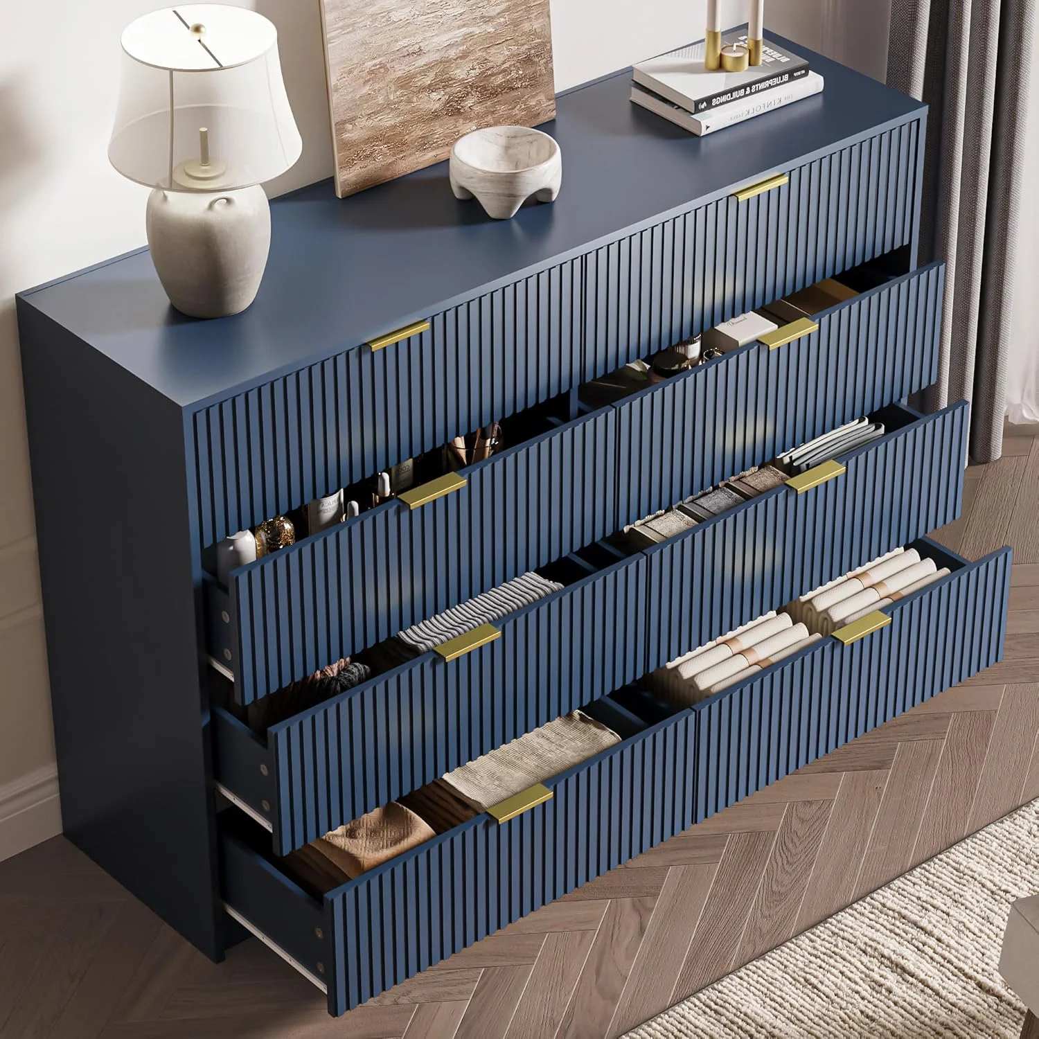 Furniway Black Dresser for Bedroom, 8 Drawer Double Dresser, Modern Chest of Drawers for Bedroom, Living Room, Entryway and Closet, 55" L x 15.7" D x 37.4" H - Image 45