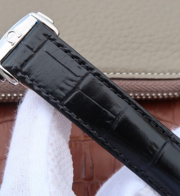Replica Omega V6 De Ville 41mm SS Black Dial Black Leather Strap A8500 - Top club