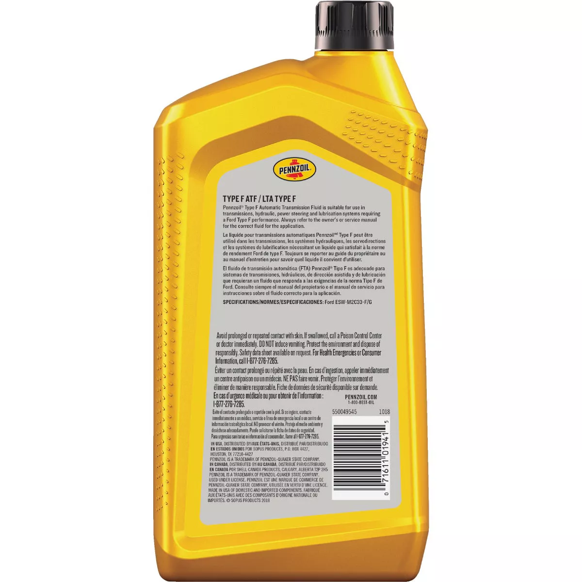 Pennzoil Type F Automatic Transmission Fluid, 1 Qt.