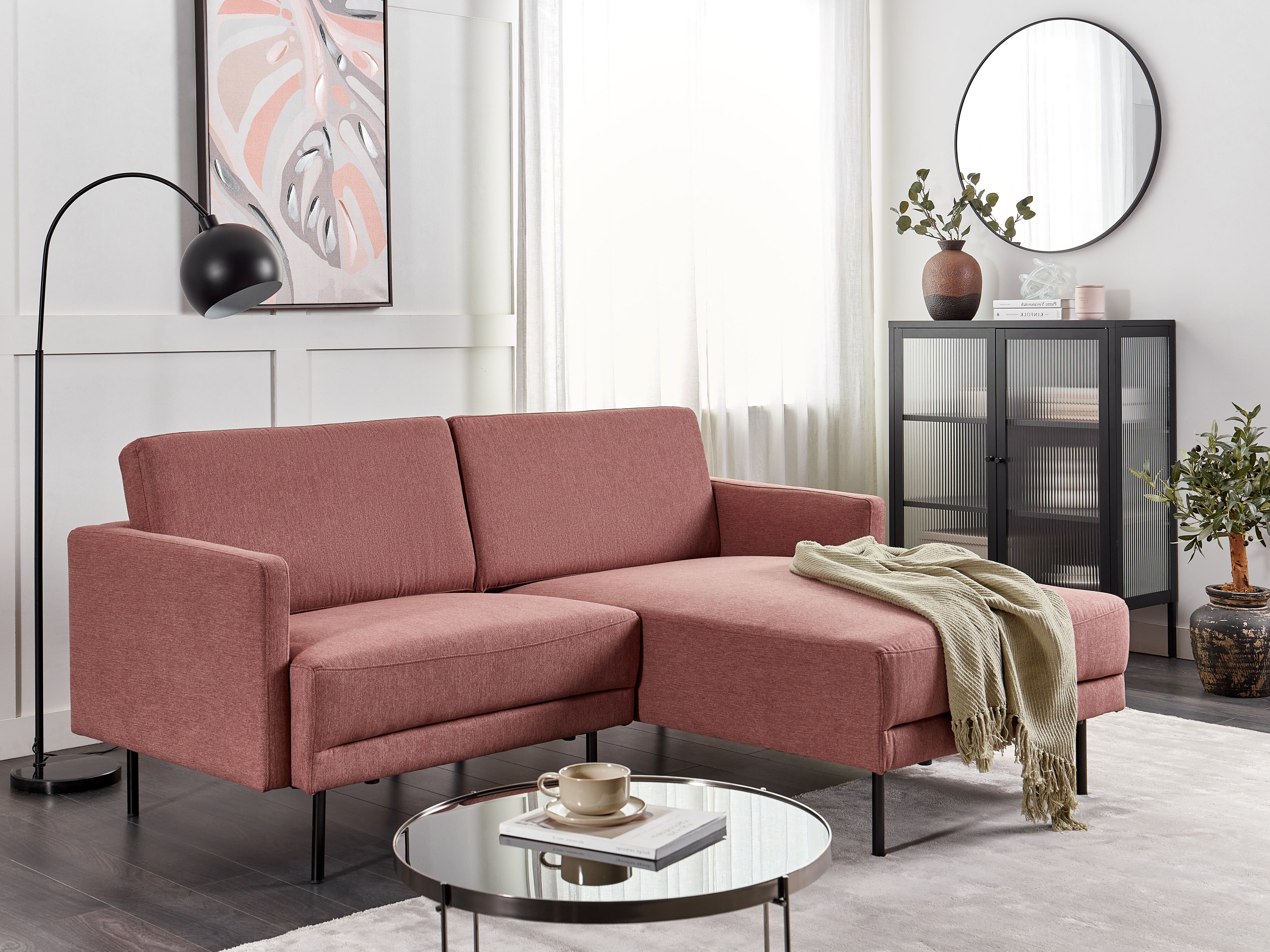 Corner Sofa 2 Seater BREDA Fabric Pink Left Hand