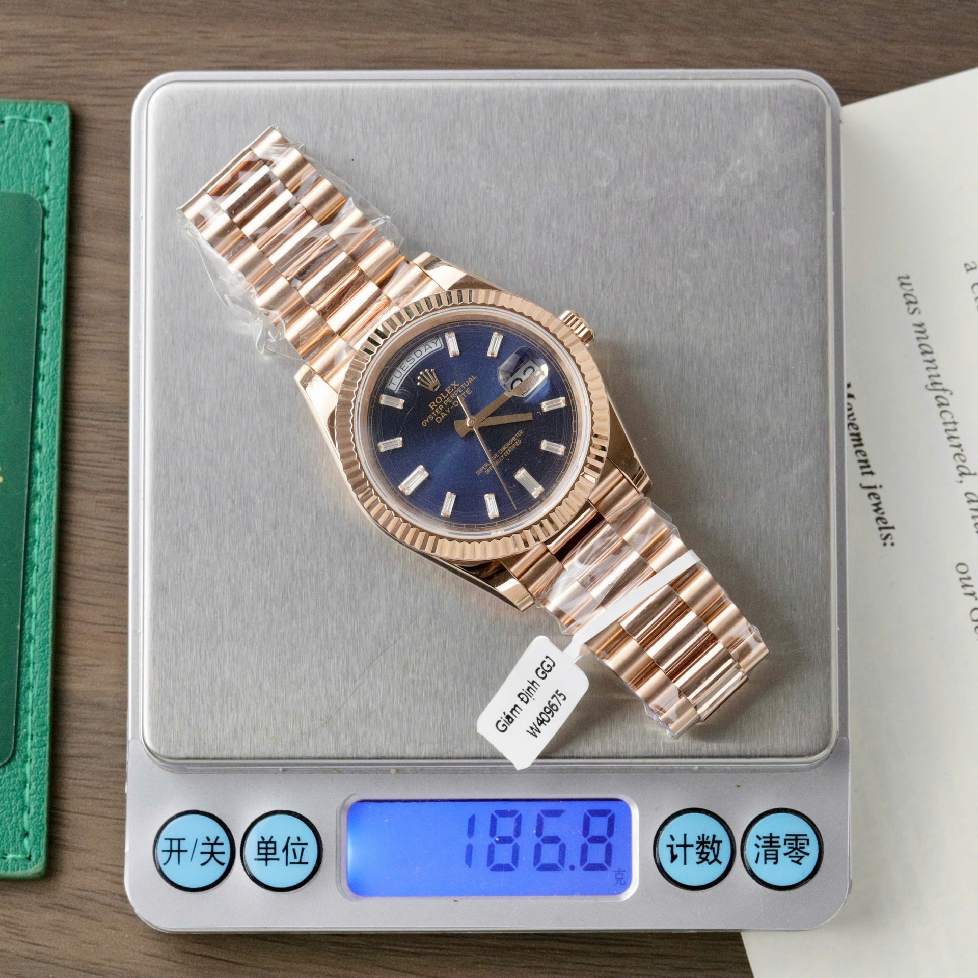 Rolex Day-Date Dial Blue Copies Watch Custom Weight 186Gram 18K Gold Wrapped 40mm - Elite Watch Atelier