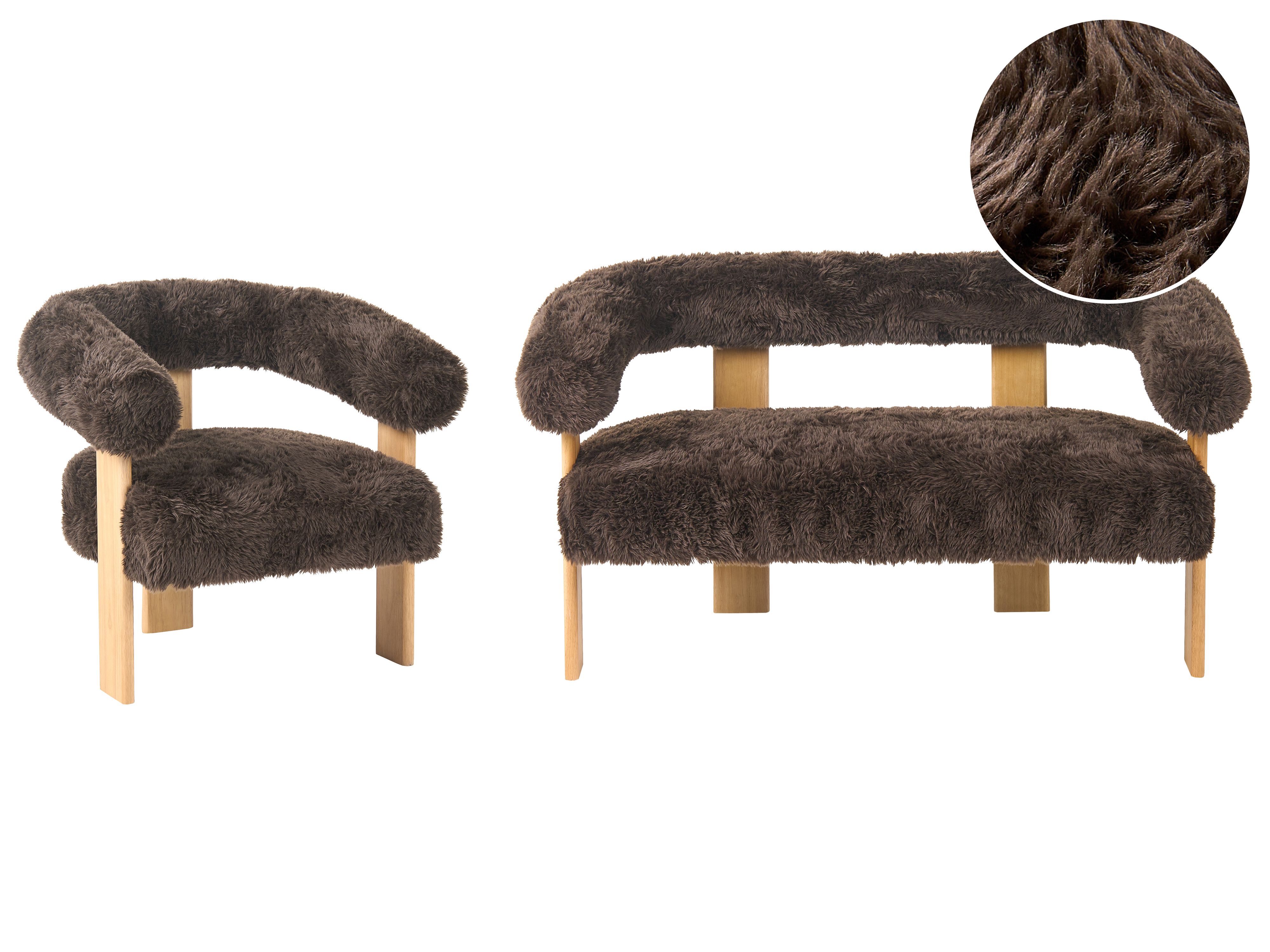 Living Room Set ILBRO Faux Fur Dark Brown/ Light Brown